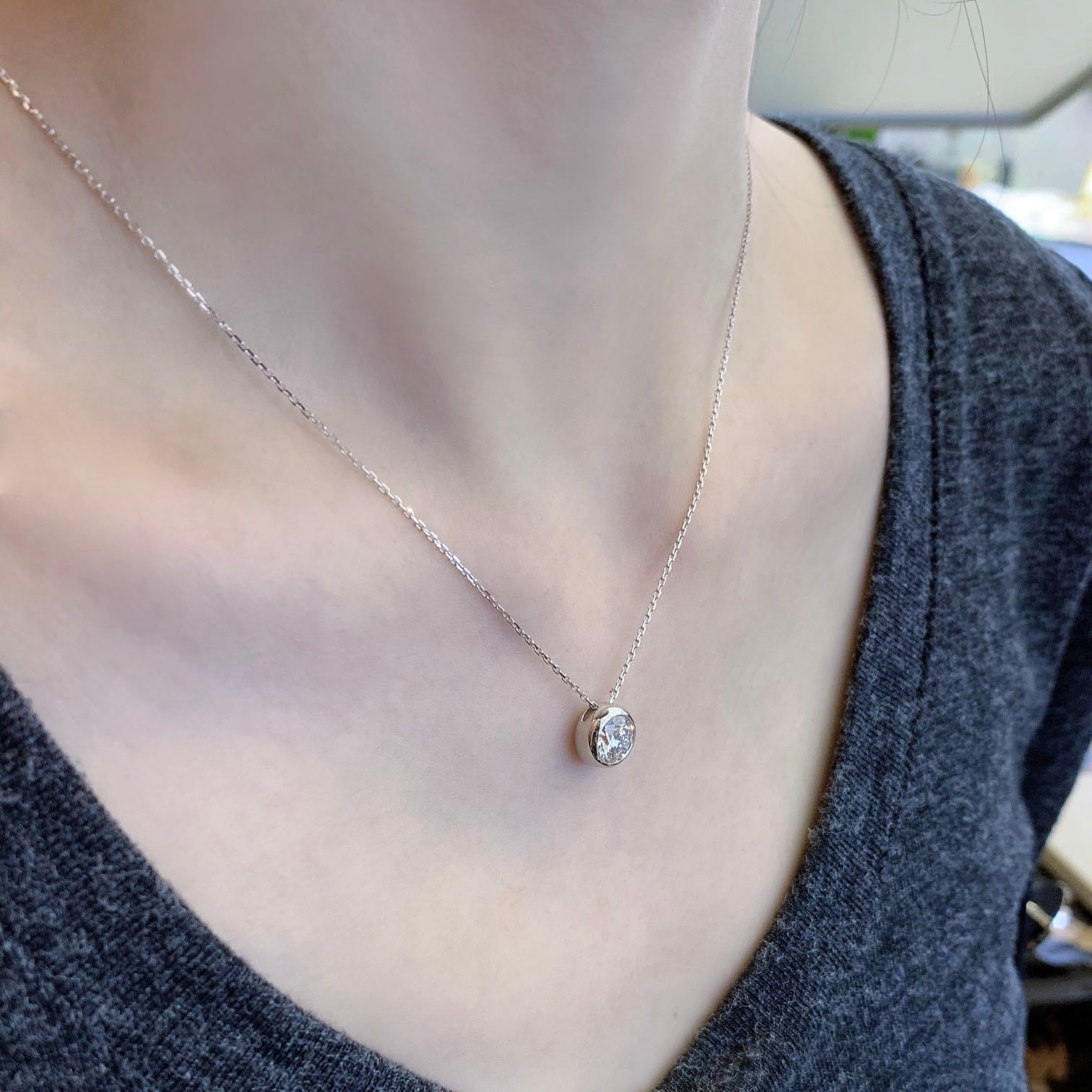 Round 1.00ct Lab Grown Diamond Bezel Style Necklace, D-E-F Color, VVS-VS Clarity - IGI Certified Necklace