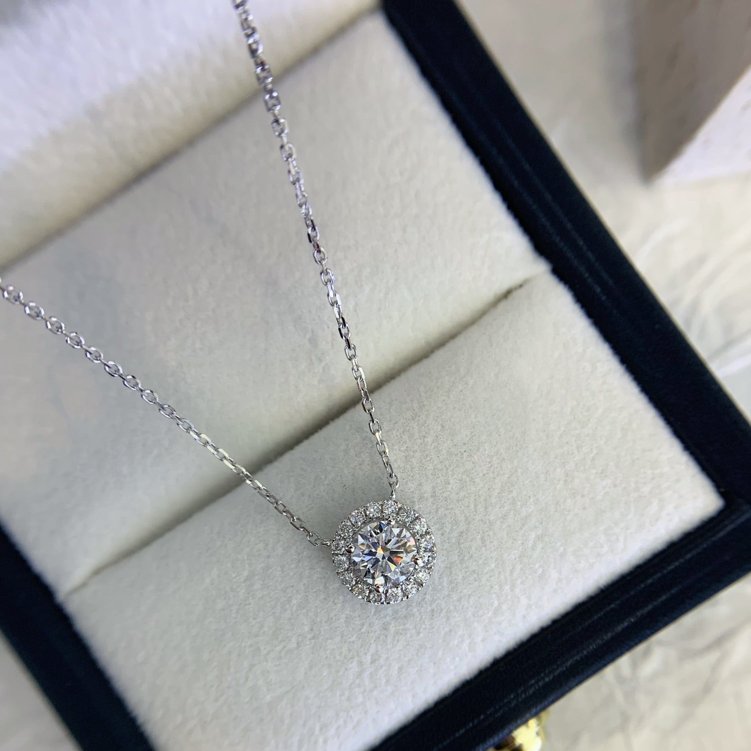 Round 0.60tcw Lab Grown Diamond Halo Set Necklace, D-E-F Color, VVS-VS Clarity - IGI Certified Necklace