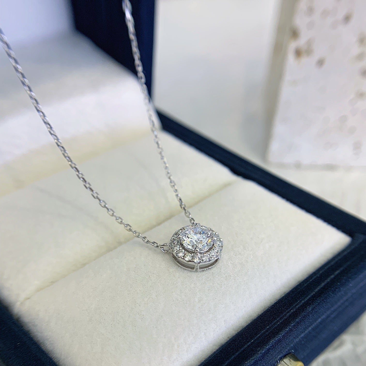 Round 0.60tcw Lab Grown Diamond Halo Set Necklace, D-E-F Color, VVS-VS Clarity - IGI Certified Necklace