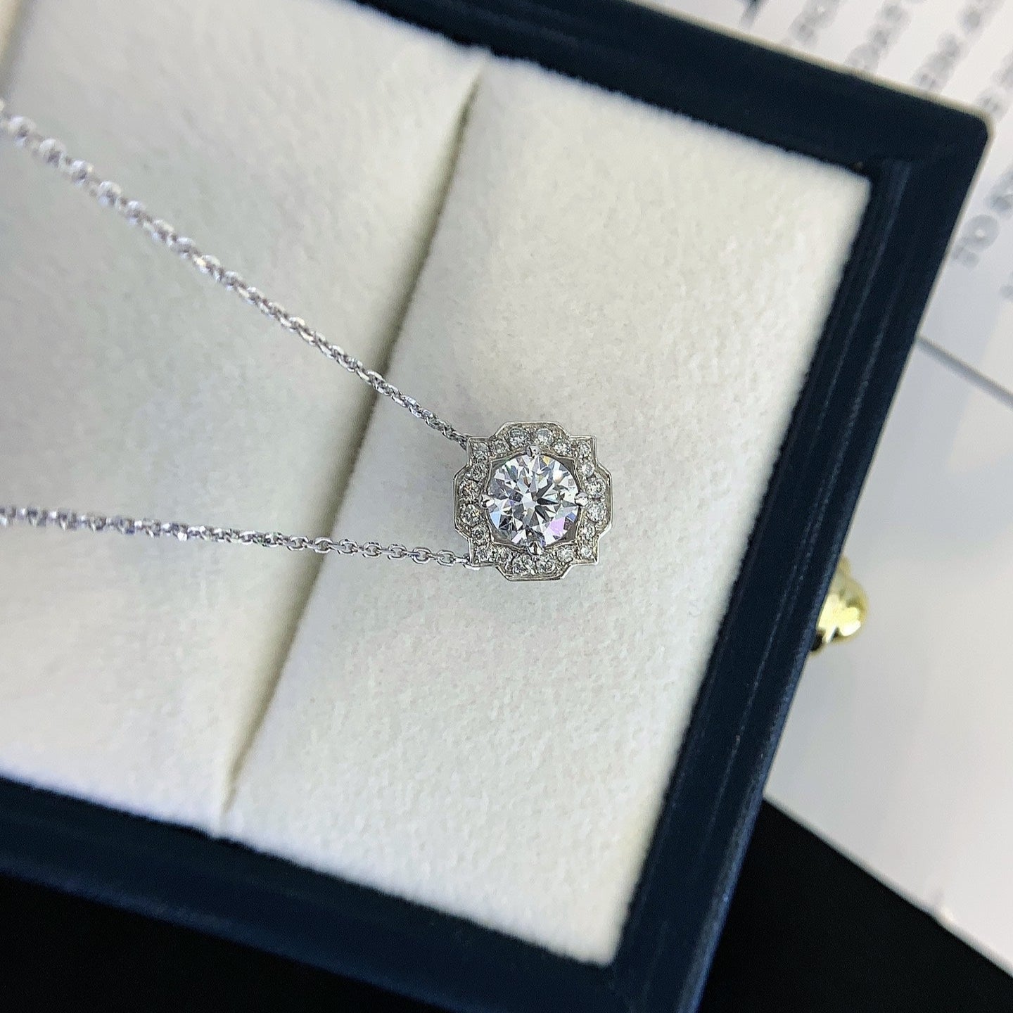 Round 0.65tcw Lab Grown Diamond Vintage Halo Necklace, D-E-F Color, VVS-VS Clarity - IGI Certificate