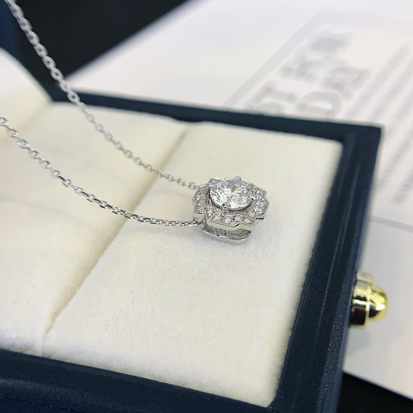 Round 0.65tcw Lab Grown Diamond Vintage Halo Necklace, D-E-F Color, VVS-VS Clarity - IGI Certificate
