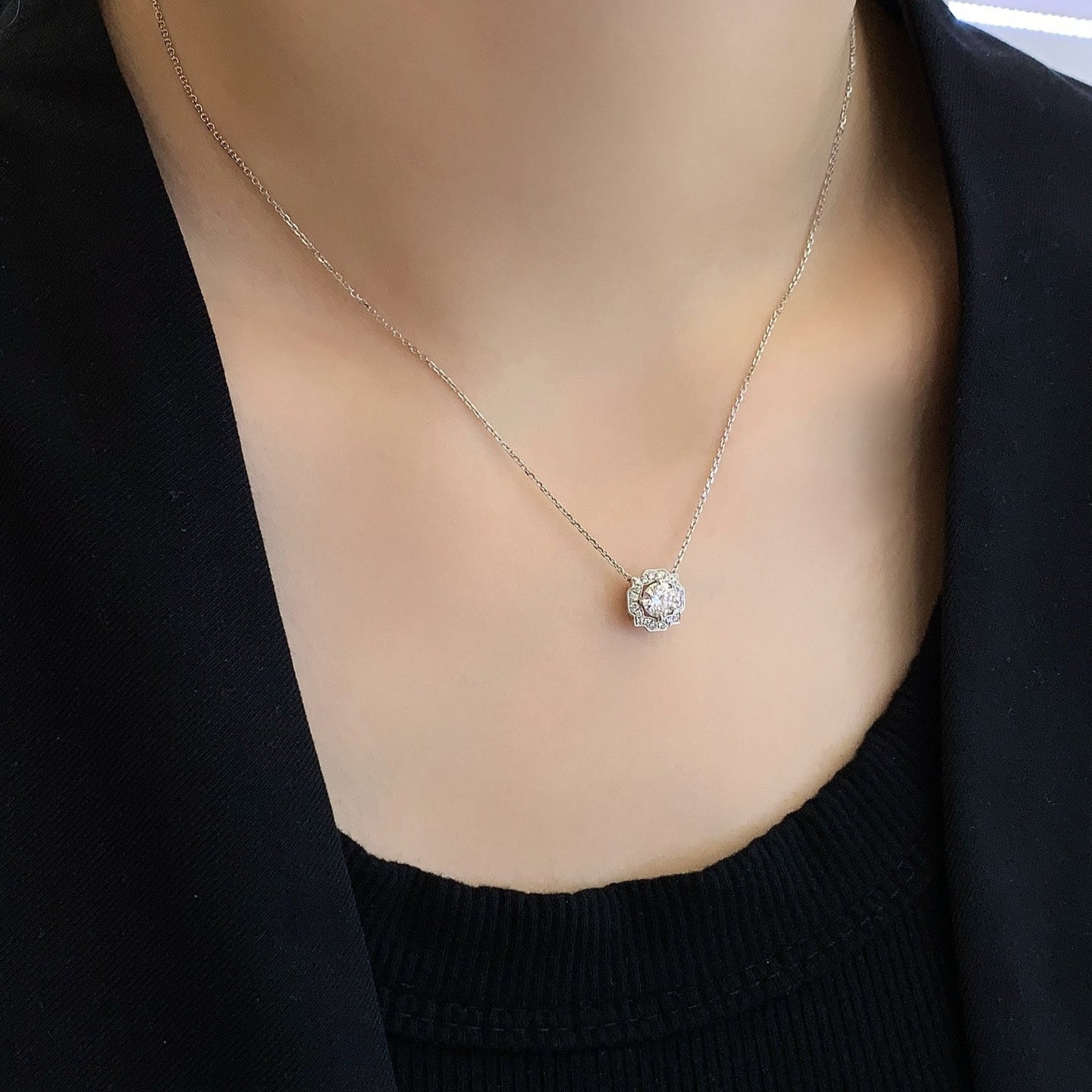 Round 0.65tcw Lab Grown Diamond Vintage Halo Necklace, D-E-F Color, VVS-VS Clarity - IGI Certificate