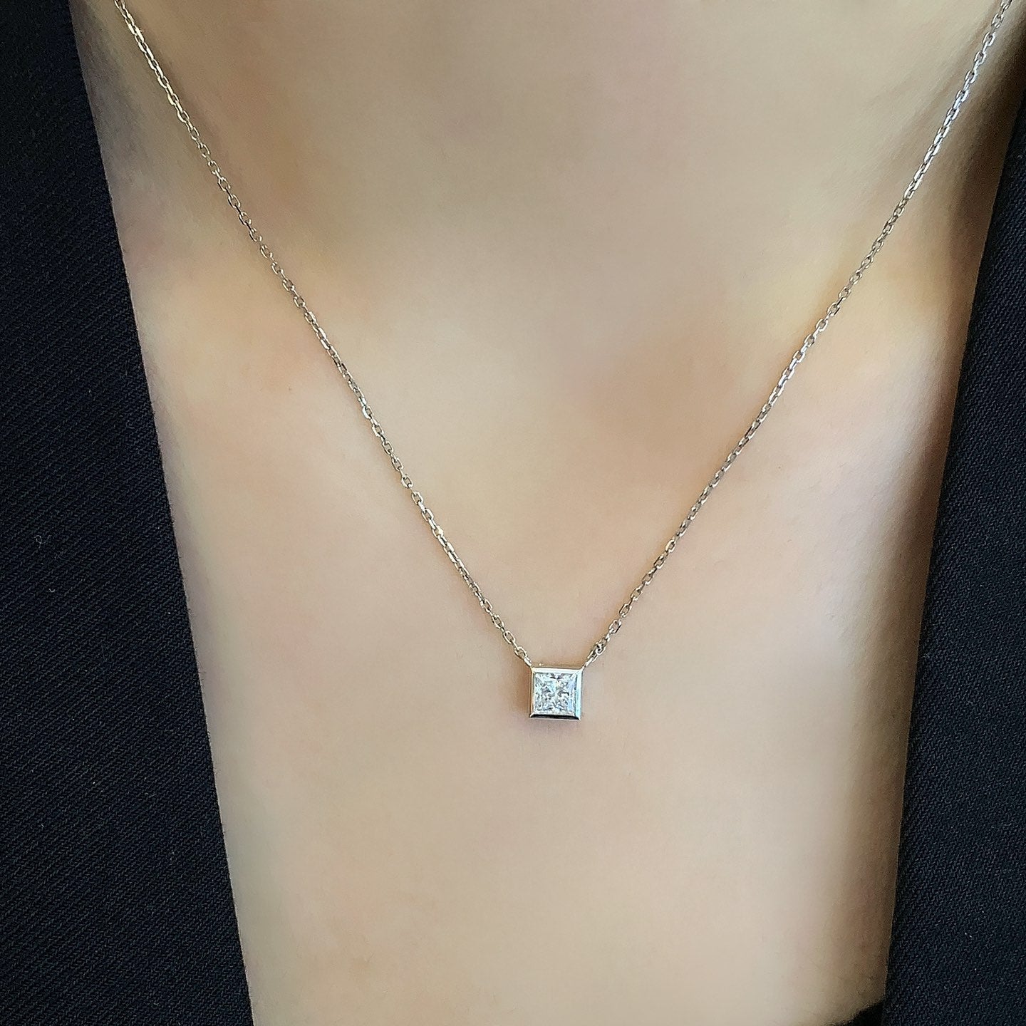 Princess 0.30ct Lab Diamond Bezel Pendant Necklace | IGI Certified | EF VS | Custom Gold