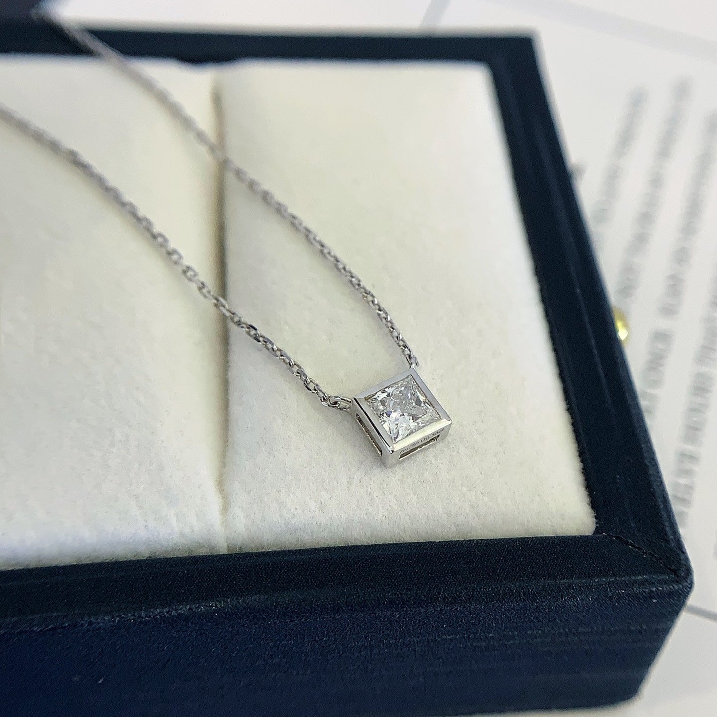 Princess 0.30ct Lab Diamond Bezel Pendant Necklace | IGI Certified | EF VS | Custom Gold