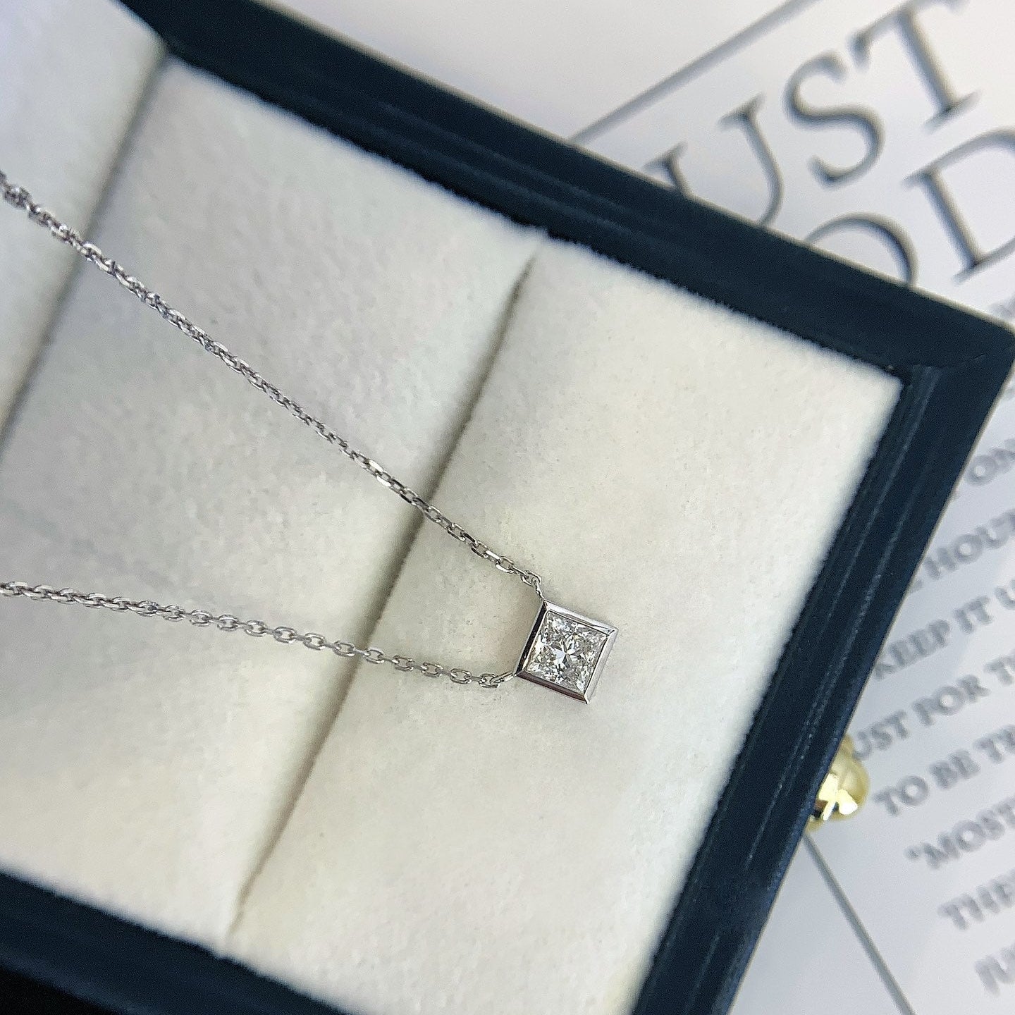 Princess 0.30ct Lab Diamond Bezel Pendant Necklace | IGI Certified | EF VS | Custom Gold