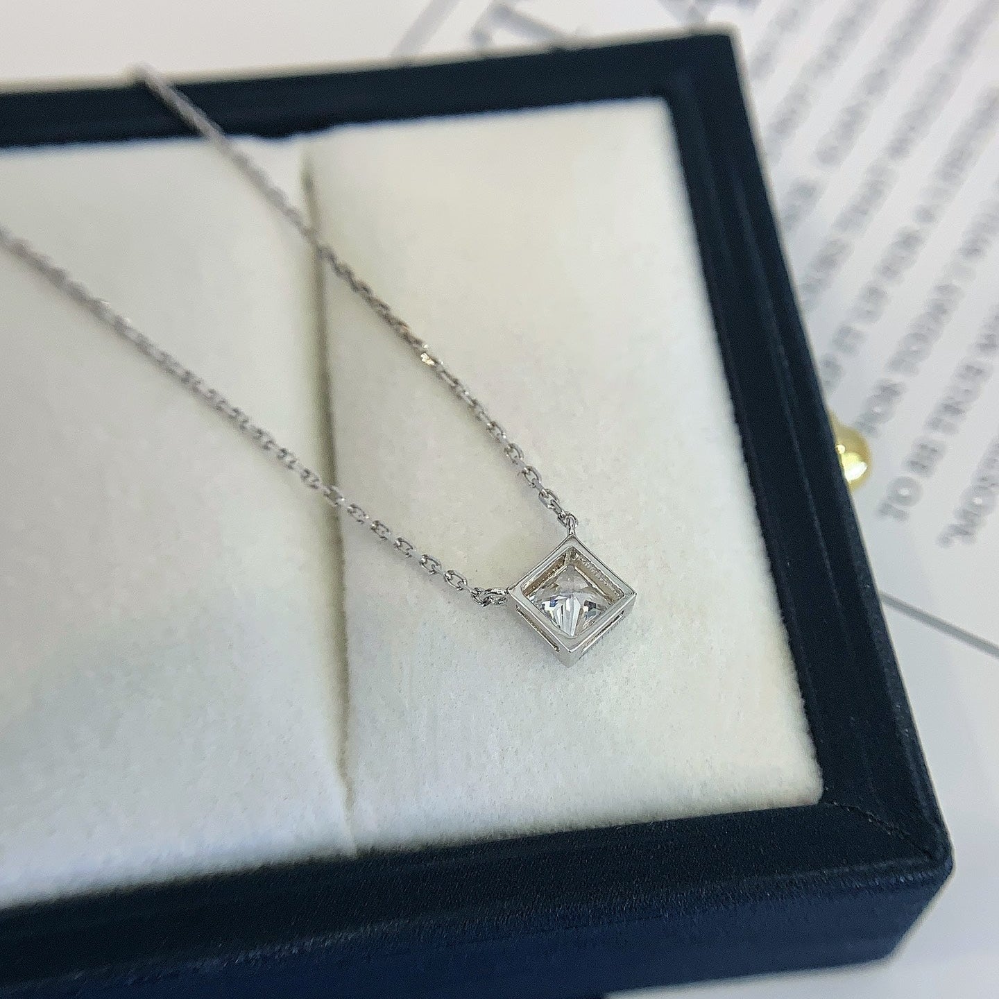 Princess 0.30ct Lab Diamond Bezel Pendant Necklace | IGI Certified | EF VS | Custom Gold