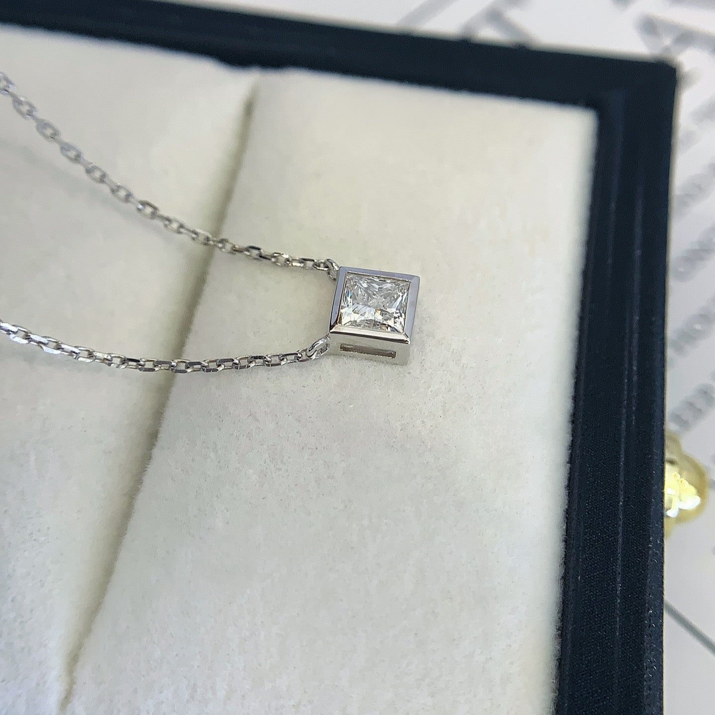 Princess 0.30ct Lab Diamond Bezel Pendant Necklace | IGI Certified | EF VS | Custom Gold