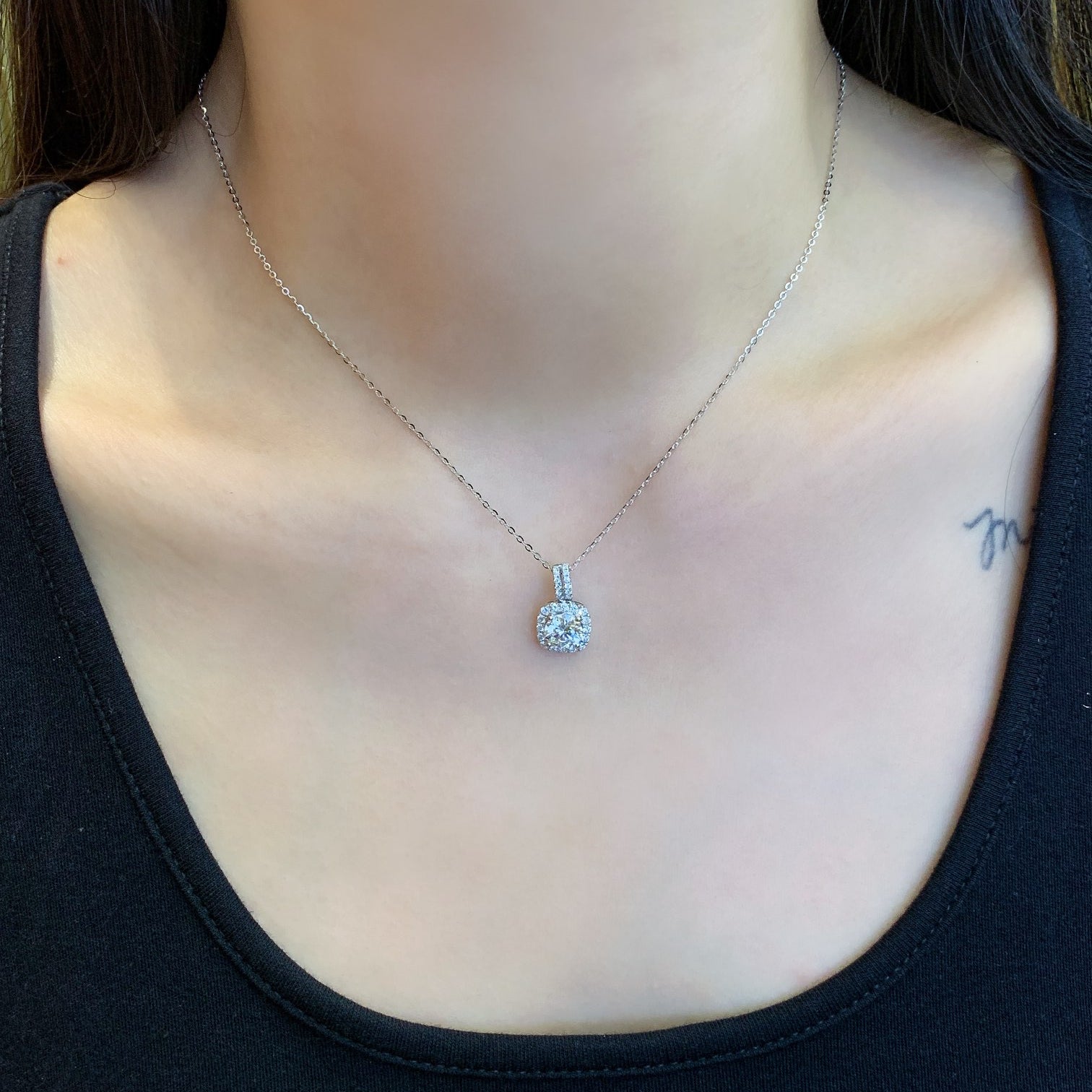 Round 1.30tcw Lab Grown Diamond Square Frame Pendant Necklace, D-E-F Color, VVS-VS Clarity - IGI Certified Necklace