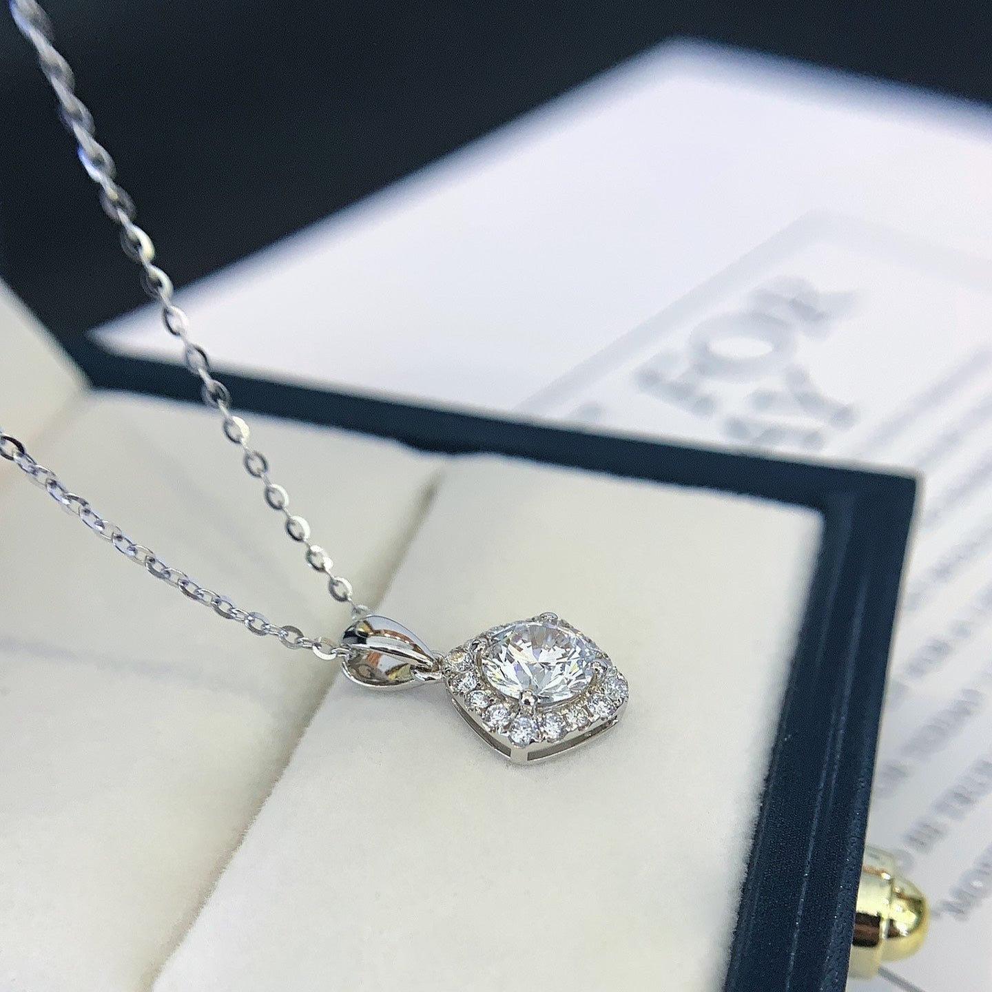 Round 0.95tcw Lab Grown Diamond Square Shape Halo Style Pendant Necklace, D-E-F Color, VVS-VS Clarity