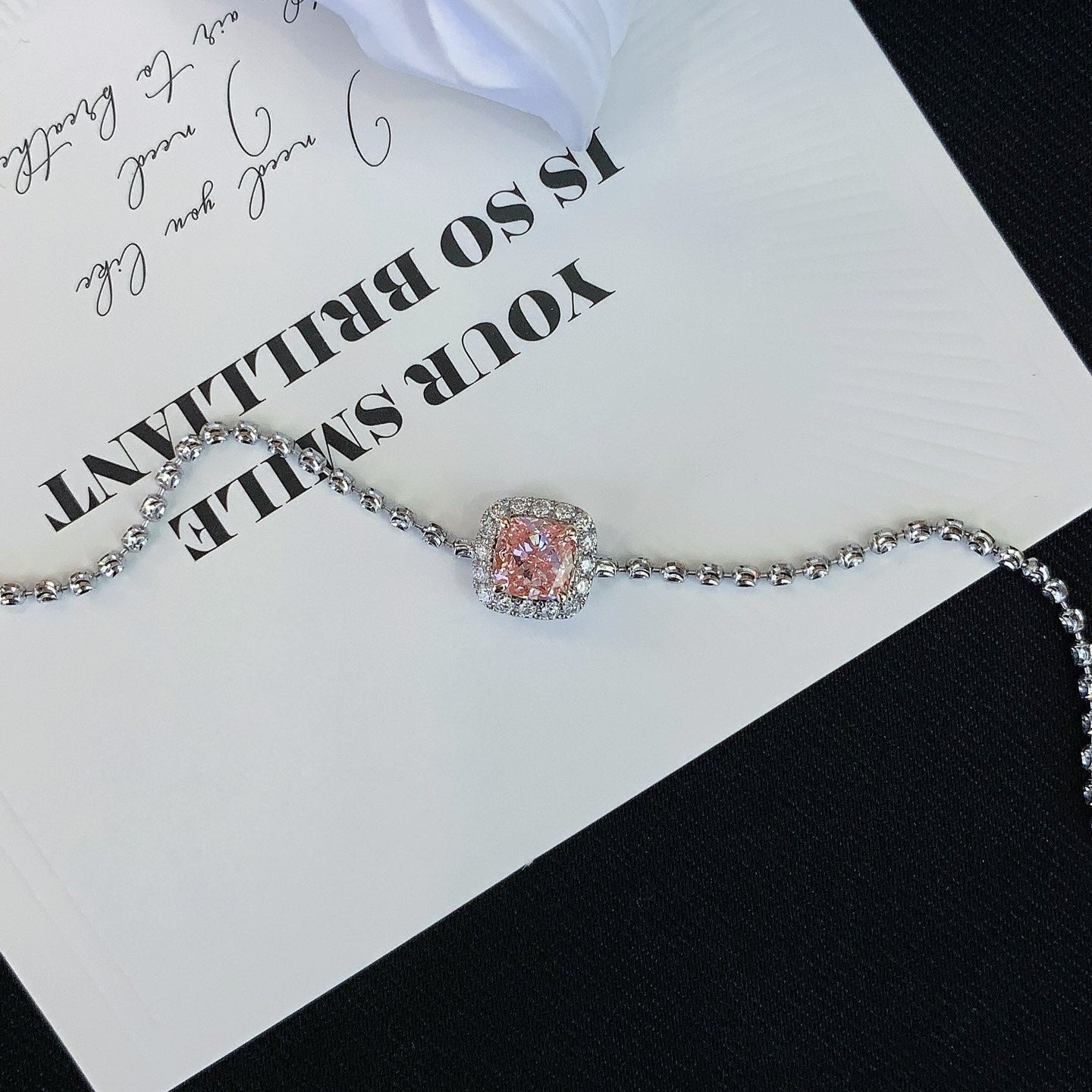 SQ.Cushion 0.70tcw Fancy Pink Lab Grown Diamond Round White Halo Set Bracelet, VS Clarity - IGI Certified Bracelet