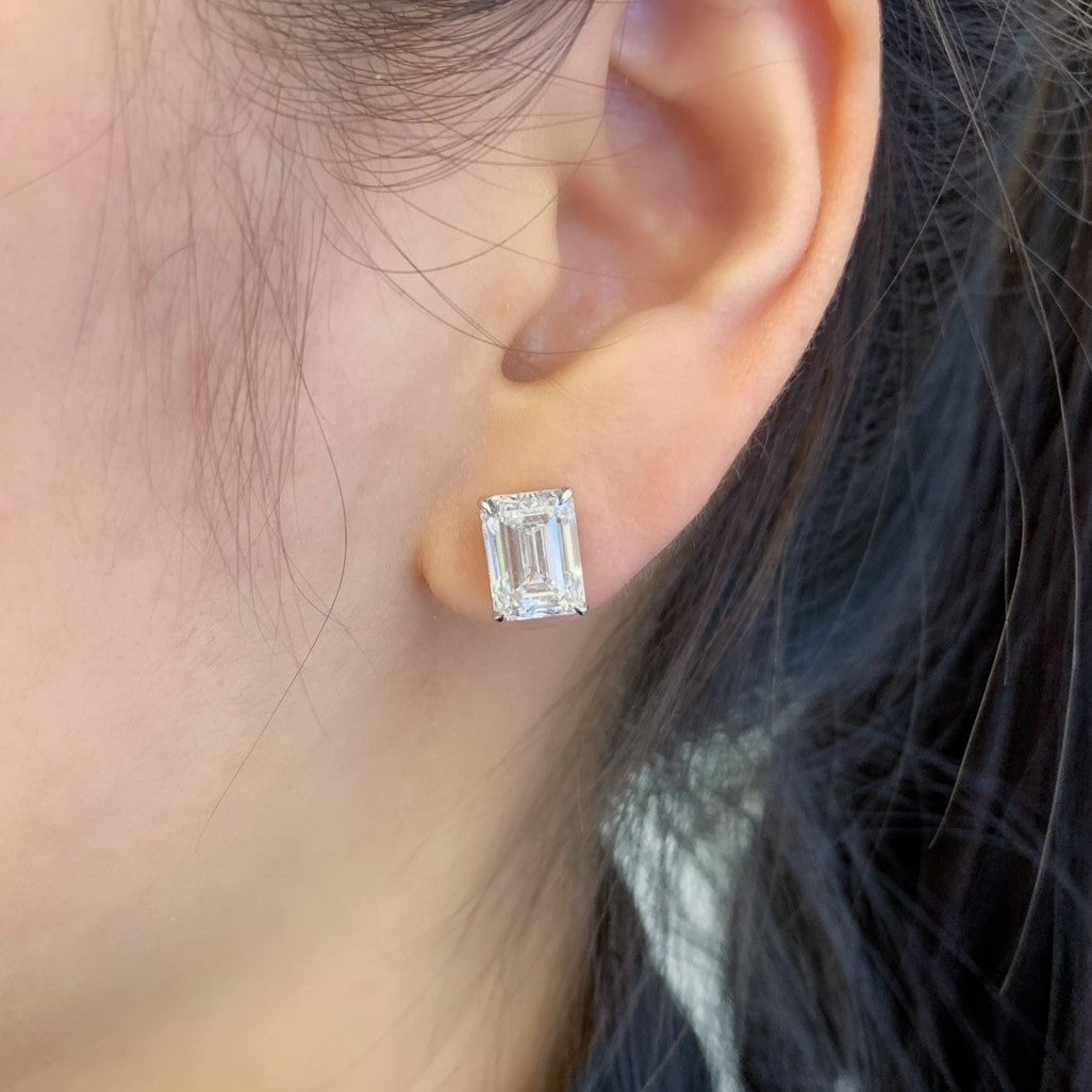 3.00tcw Lab Grown Diamond Emerald Stud Earring, D-E-F Color, VVS-VS Clarity