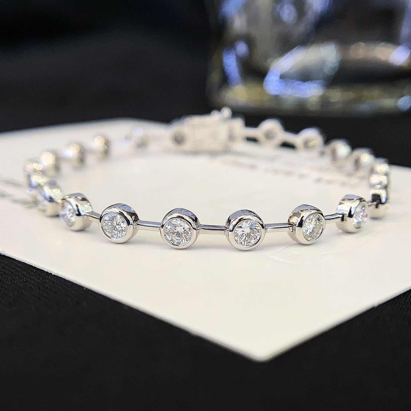 3.60tcw Round Lab Diamond Bezel Tennis Bracelet | White Gold | D-E-F VVS–VS | IGI Certified