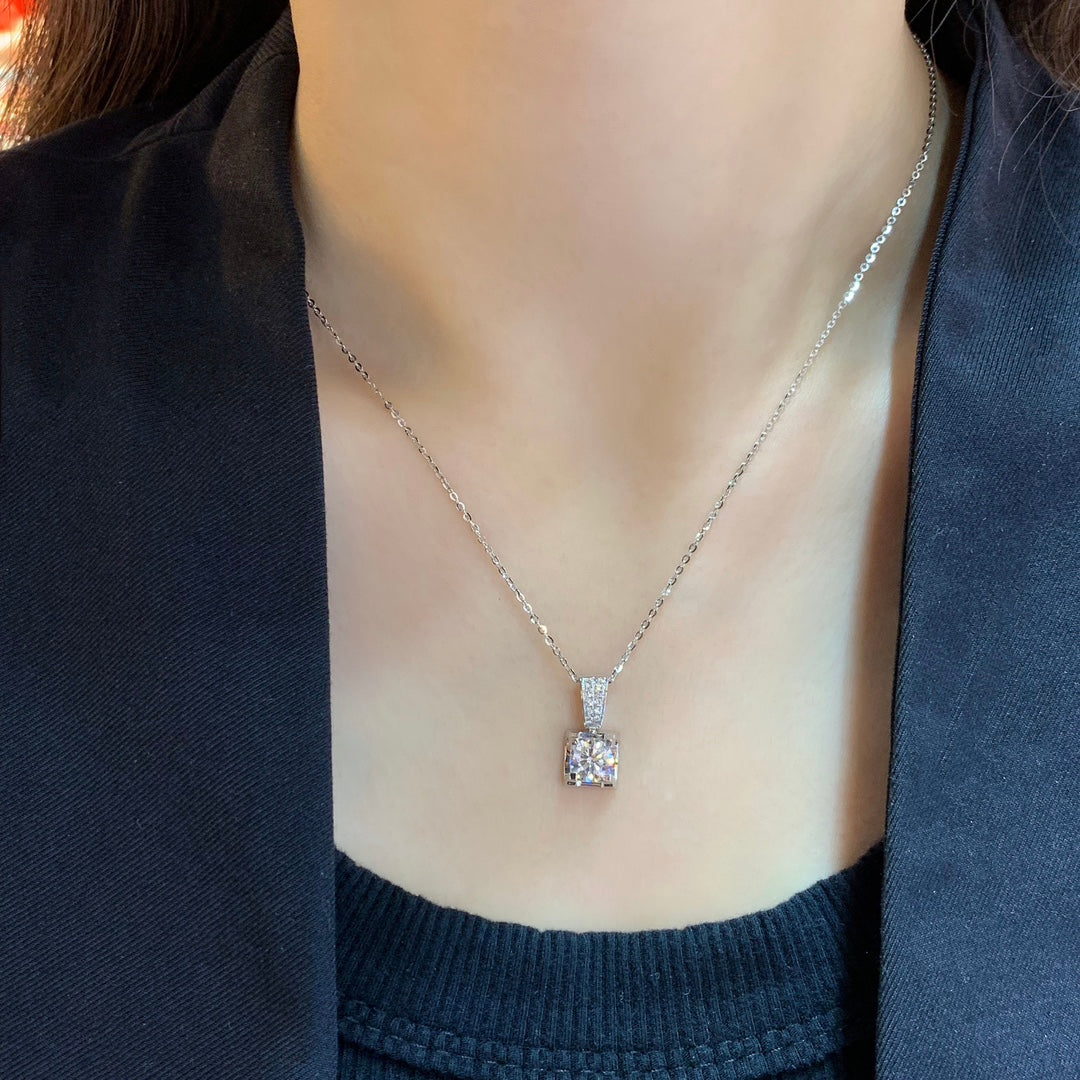 Round 1.10tcw Lab Grown Diamond C De Cartier Set Pendant Necklace, D-E-F Color, VVS-VS Clarity
