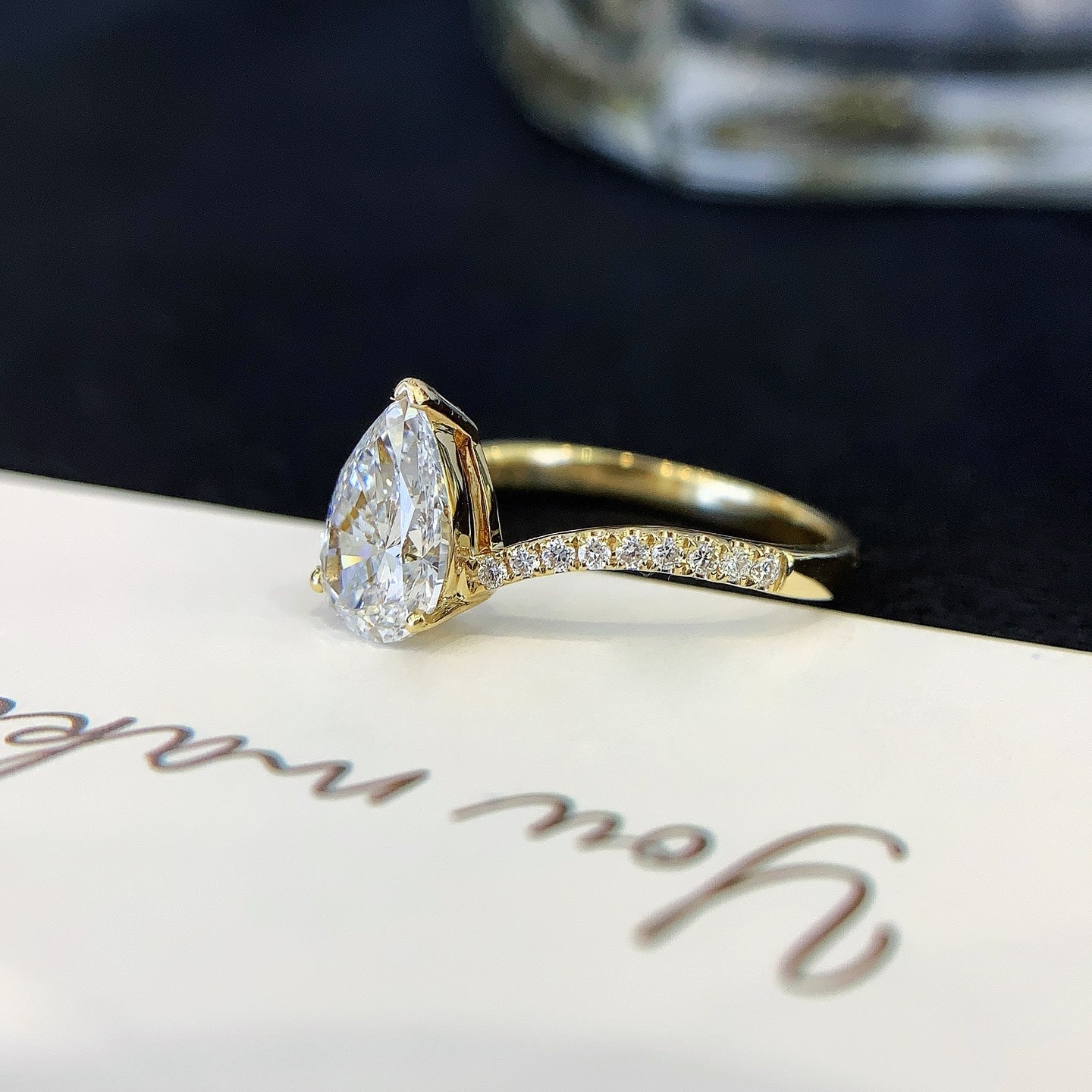 Pear 1.60tcw Lab Diamond Ring | Basket Setting | Wave Band | IGI Certified | D-E-F VVS–VS