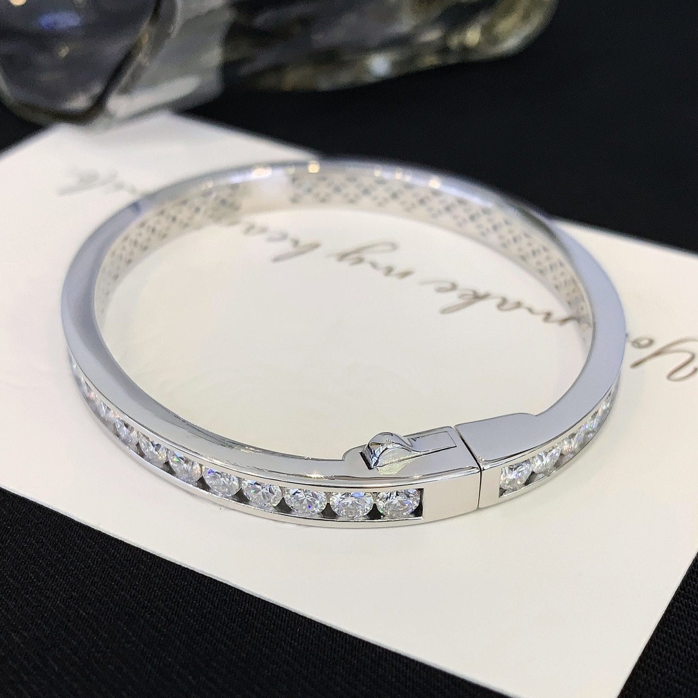 Round 8.50tcw Lab Grown Diamond White Gold Bangle Bracelet, EF Color, VS Clarity - IGI Certified Bracelet