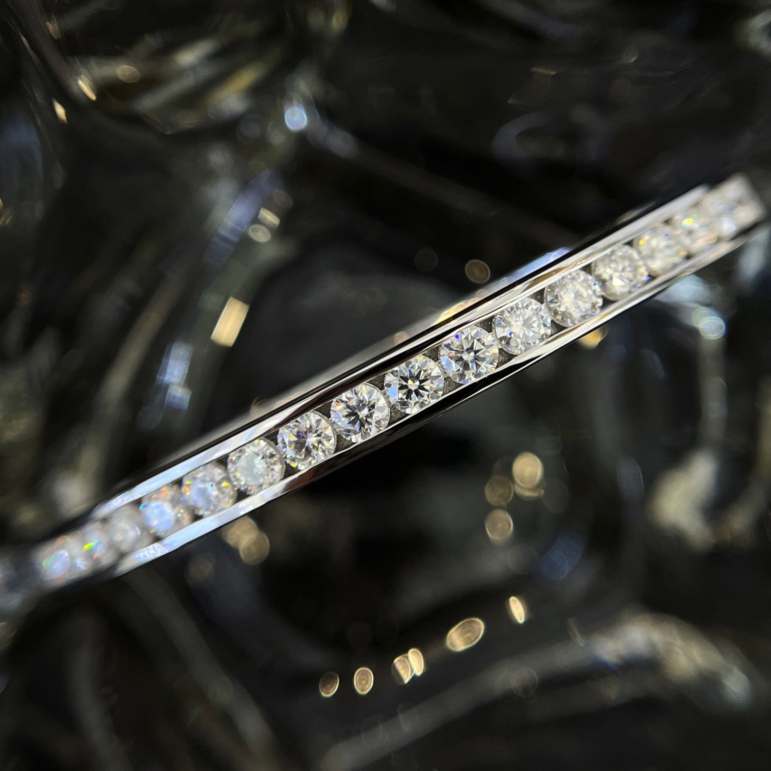 Round 8.50tcw Lab Grown Diamond White Gold Bangle Bracelet, EF Color, VS Clarity - IGI Certified Bracelet