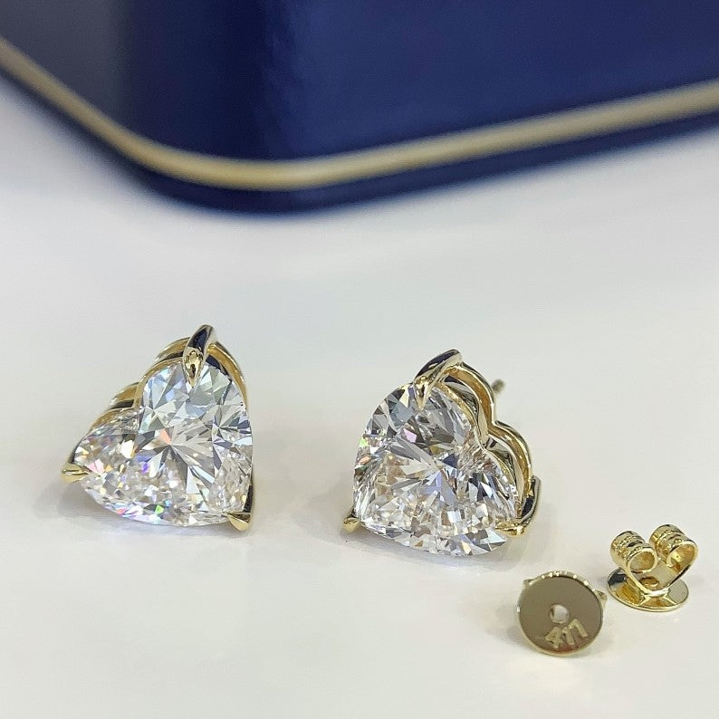 8.00tcw Lab Grown Diamond Heart Stud Earring, D-E-F Color, VVS-VS Clarity