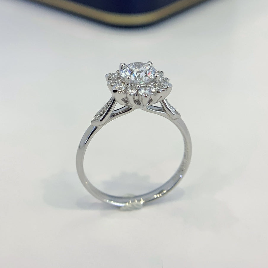 Round 1.60tcw Lab Grown Diamond Halo Setting Cathedral Style Engagement Ring, D-E-F Color, VVS-VS Clarity - IGI Certified