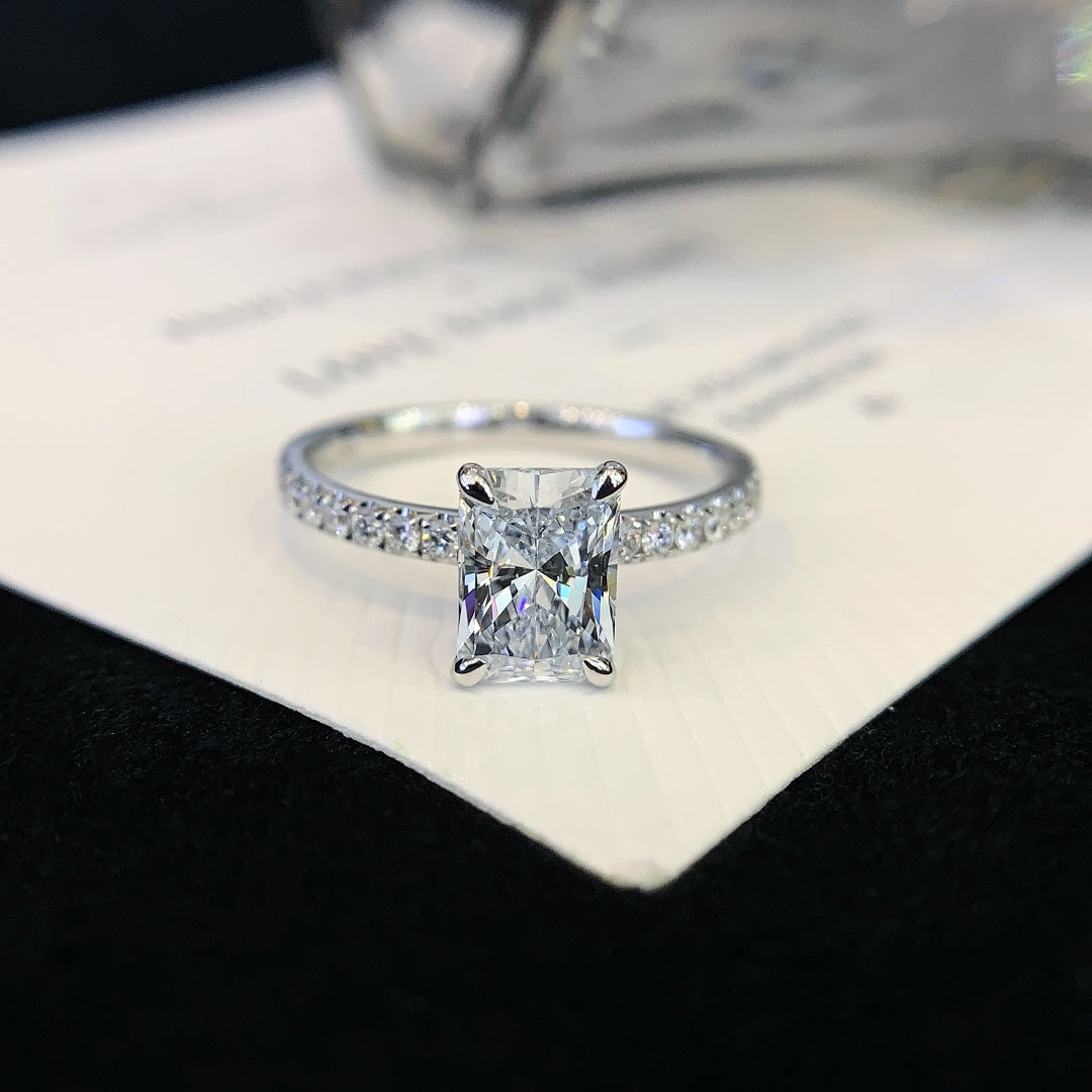 Radiant 1.70tcw Lab Diamond Solitaire Engagement Ring | Pave Band | IGI Certified