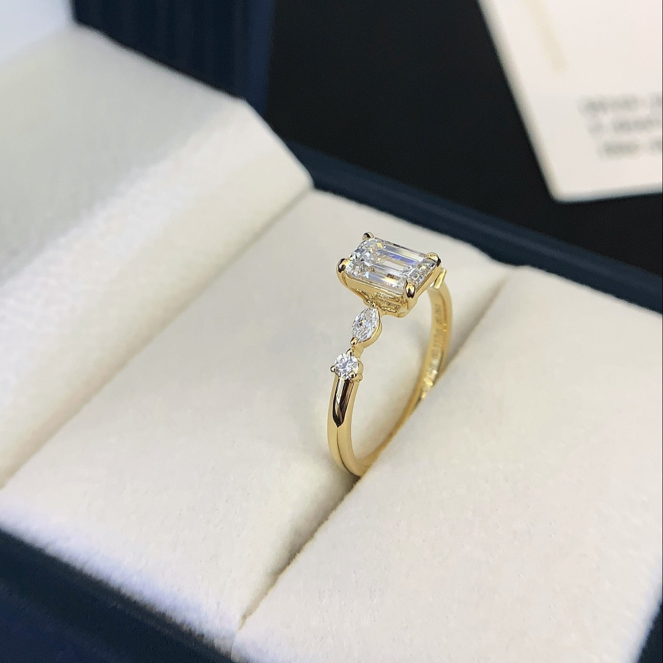 Emerald 2.20tcw Lab Diamond Engagement Ring | Marquise & Round Sides | IGI Certified