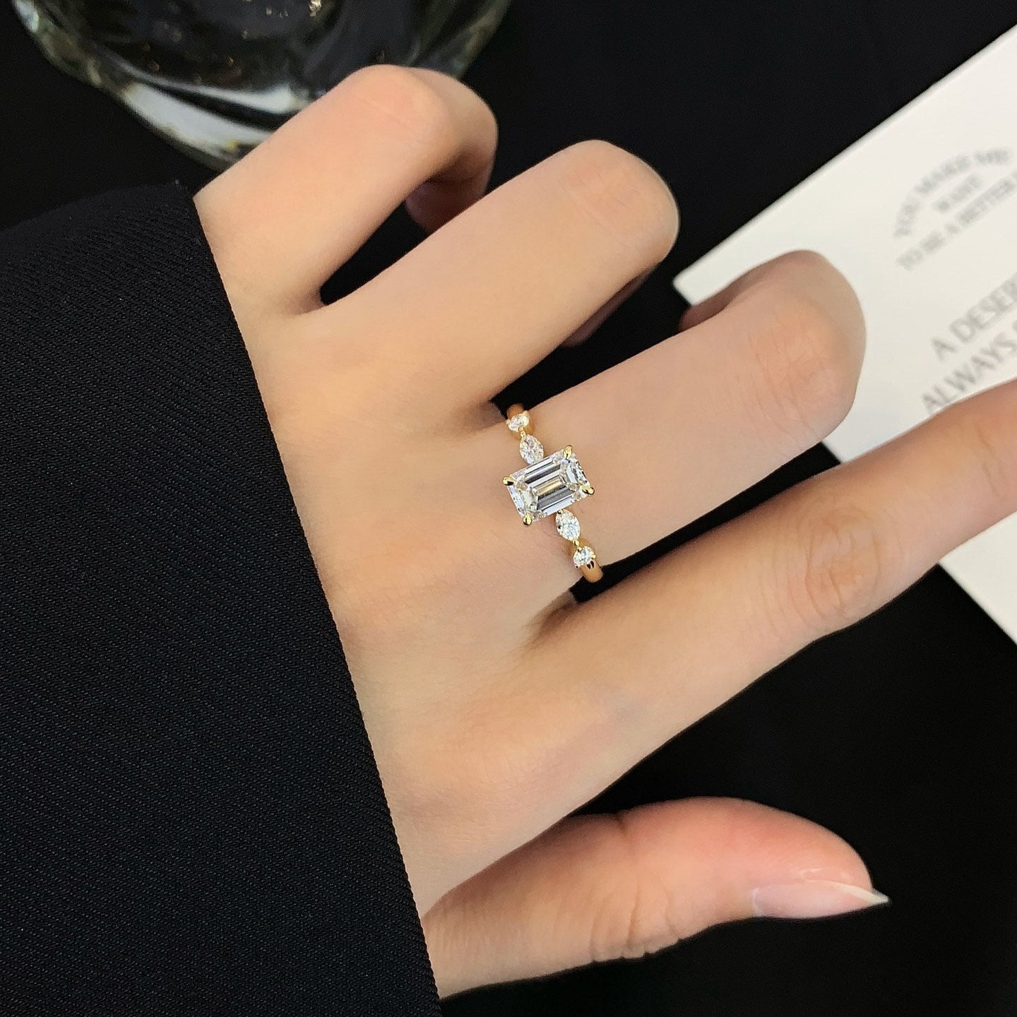 Emerald 2.20tcw Lab Diamond Engagement Ring | Marquise & Round Sides | IGI Certified