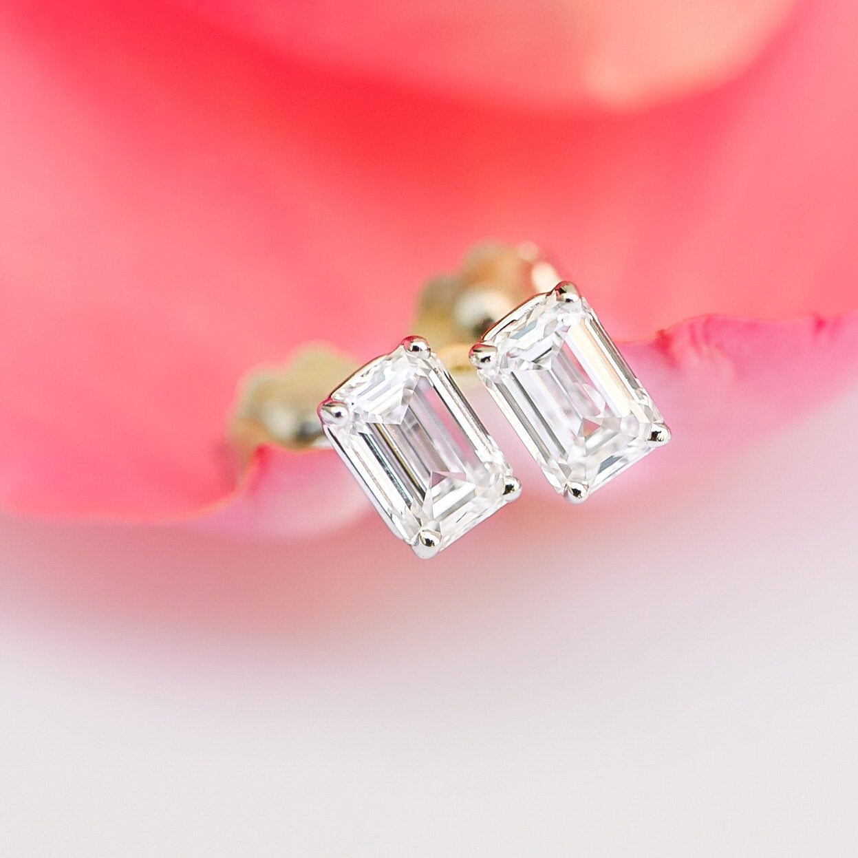 Emerald Cut Lab Grown Diamond Stud Earrings, EF Color, VS Clarity, IGI Certified