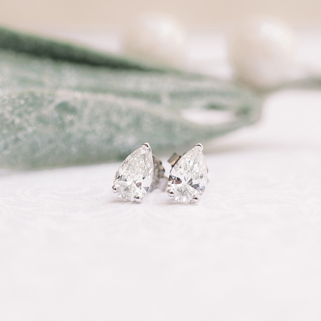 Pear Lab Grown Diamond Stud Solitaire Earrings, EF Color, VS Clarity, IGI Certified