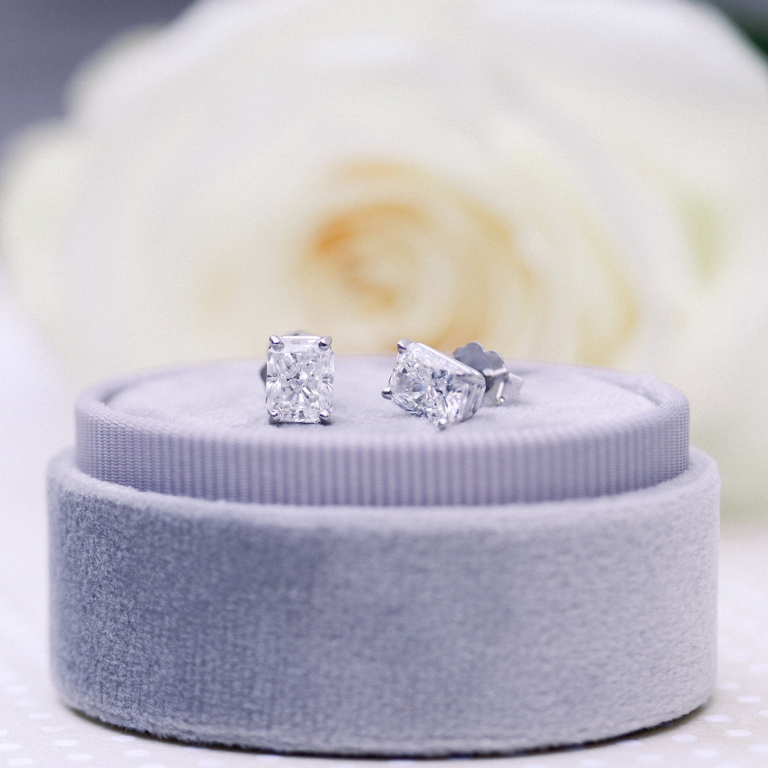 Radiant Lab Grown Diamond Stud Solitaire Earrings, EF Color, VS Clarity, IGI Certified