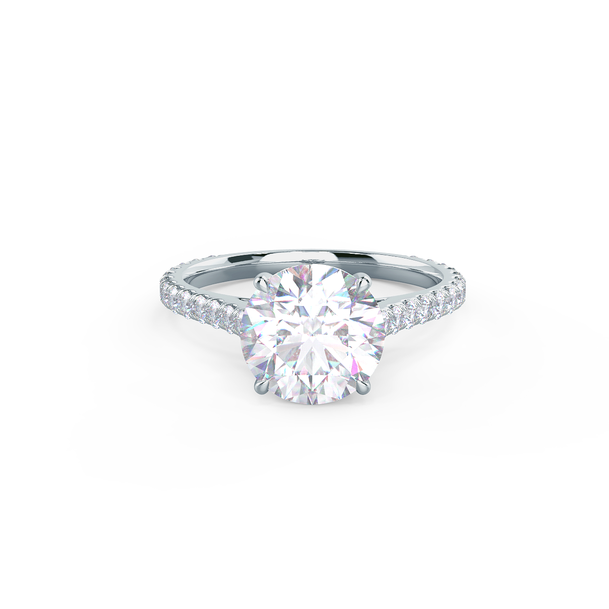 ROUND CATHEDRAL PAVÉ SETTING Lab grown Diamond Ring DEF Color VS+ Clarity