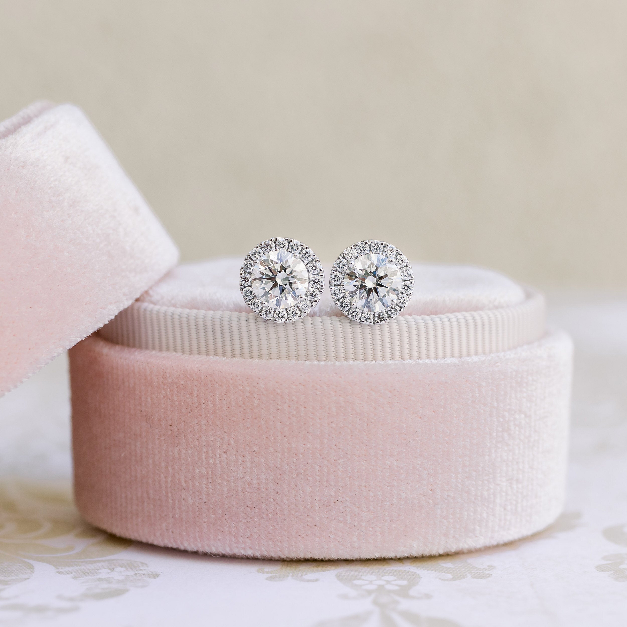 Heavenly single halo Round Lab grown Diamond Stud Earrings, EF Color, VS Clarity, IGI Certified