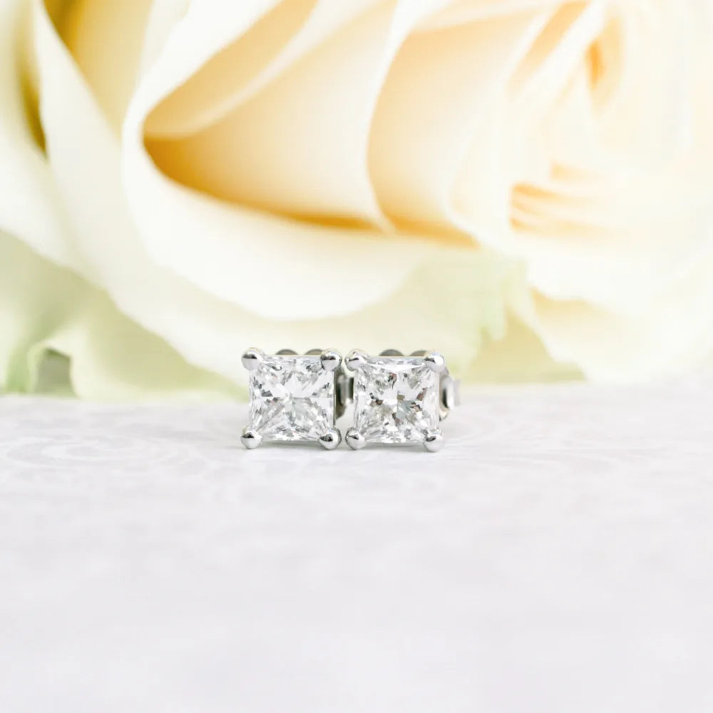 Princess Cut Lab Grown Diamond Stud Earrings, EF Color, VS Clarity, IGI Certified