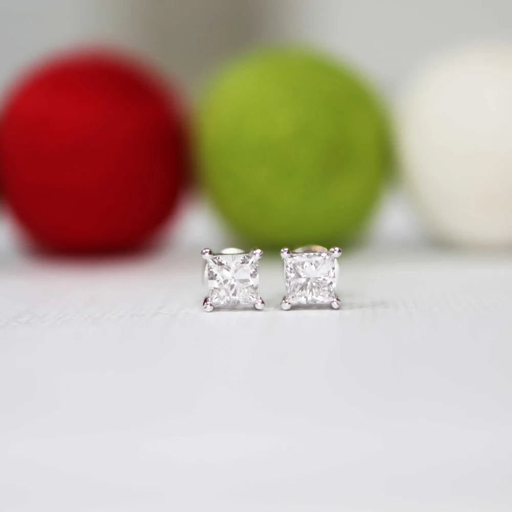 Princess Cut Lab Grown Diamond Stud Earrings, EF Color, VS Clarity, IGI Certified
