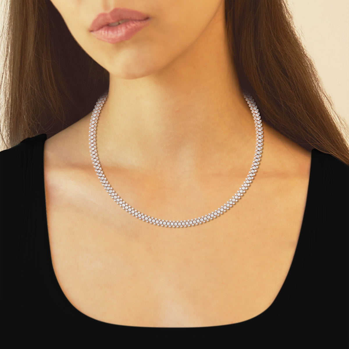 Round Lab Grown Diamond Multi row Tennis Necklaces, EF Color, VS Clarity, IGI Certified
