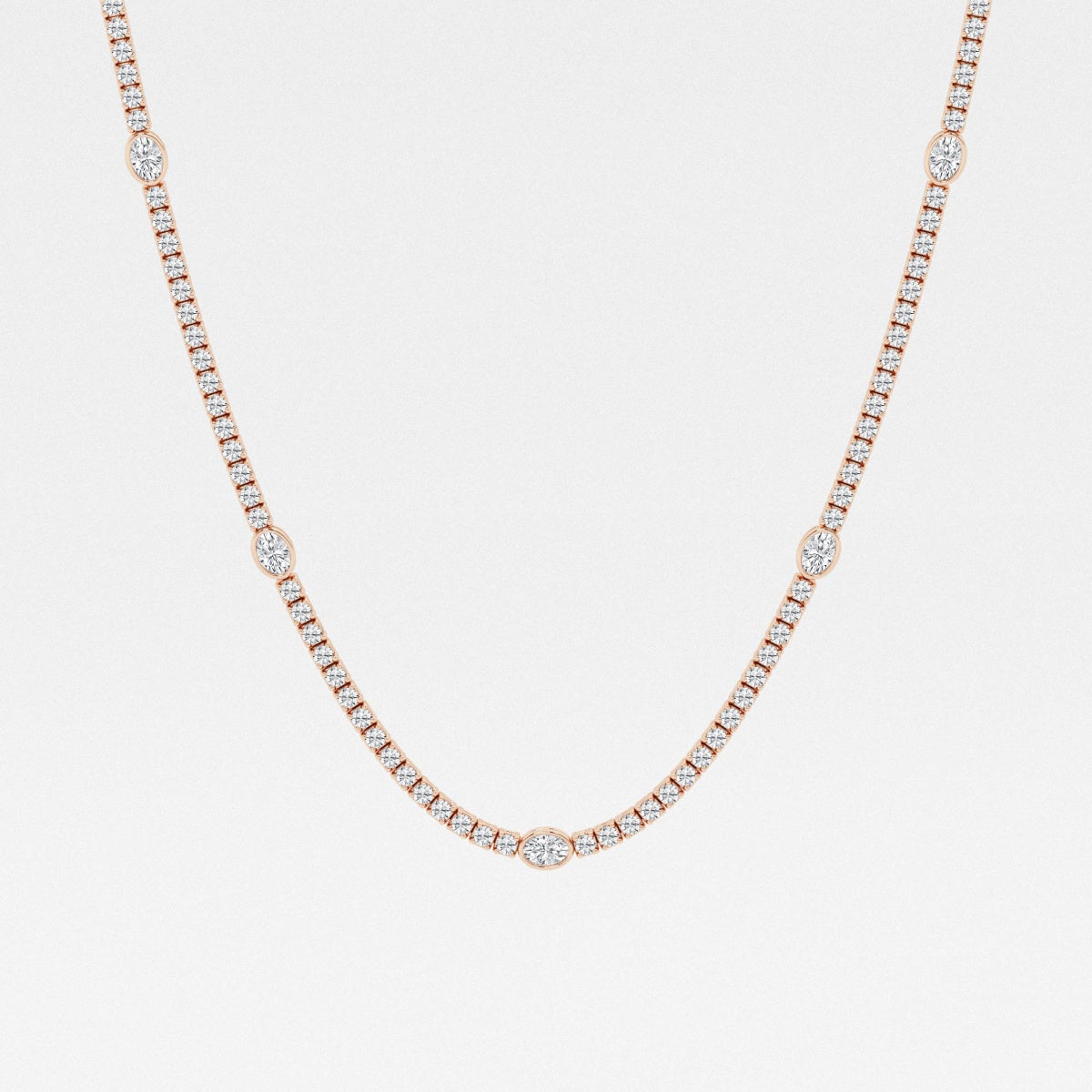 Oval and Round Lab Grown Diamond Station Tennis Necklace, EF Color, VS Clarity, IGI Certified