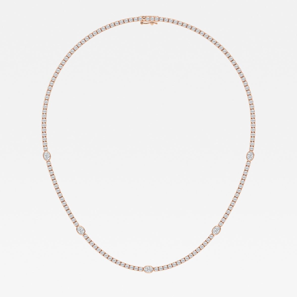 Oval and Round Lab Grown Diamond Station Tennis Necklace, EF Color, VS Clarity, IGI Certified