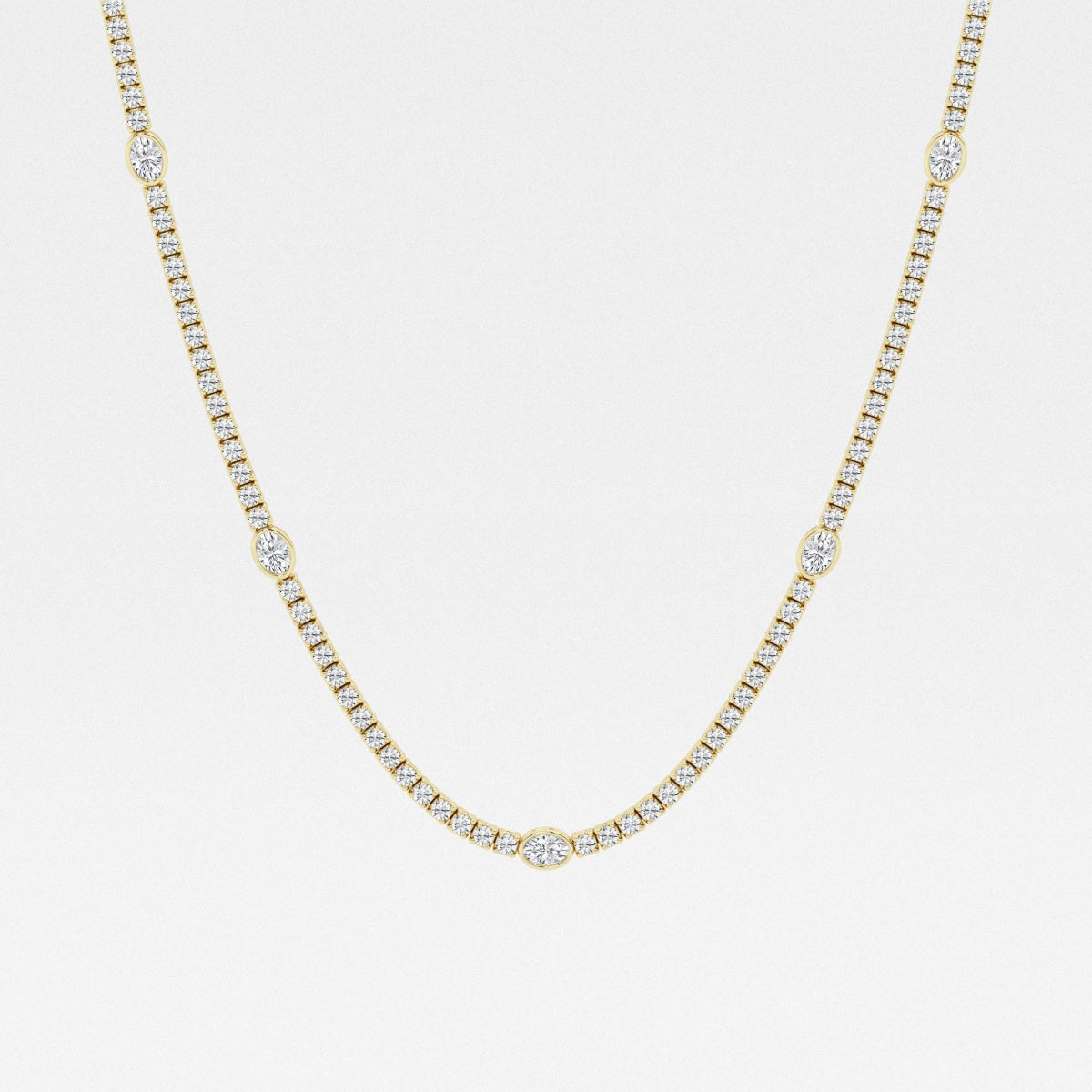 Oval and Round Lab Grown Diamond Station Tennis Necklace, EF Color, VS Clarity, IGI Certified