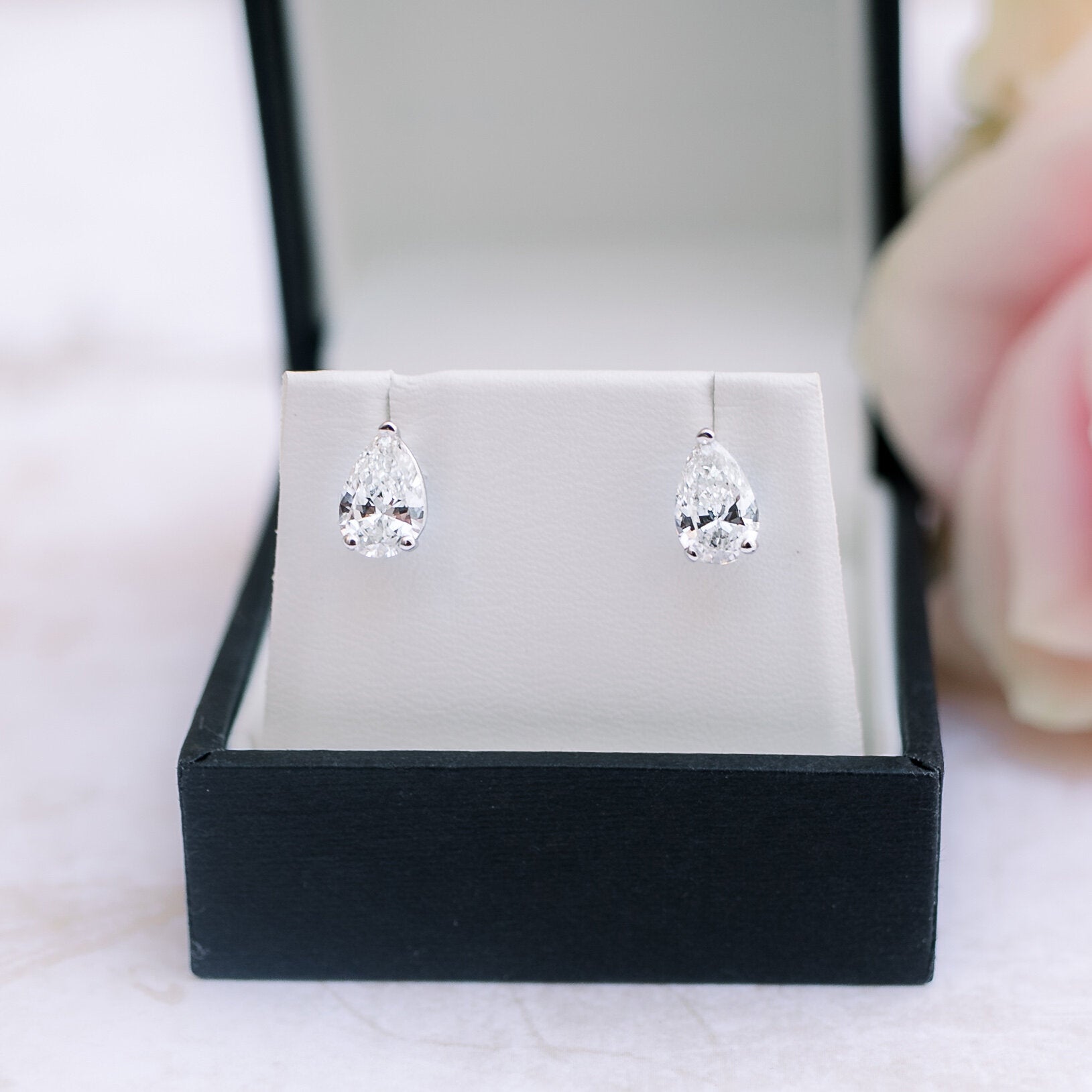 Pear Lab Grown Diamond Stud Solitaire Earrings, EF Color, VS Clarity, IGI Certified