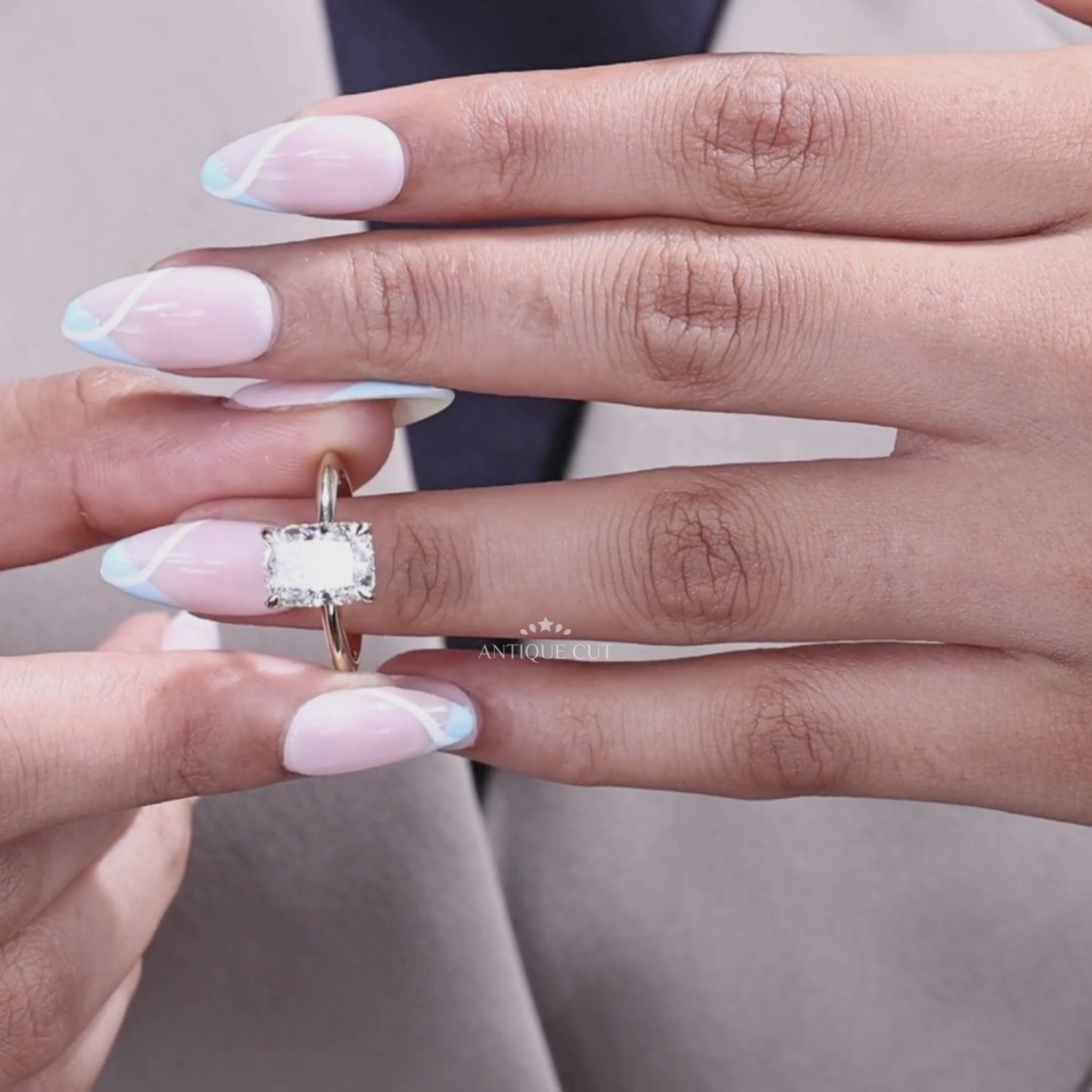2.50 Carat Elongated Cushion Cut Diamond with hidden halo