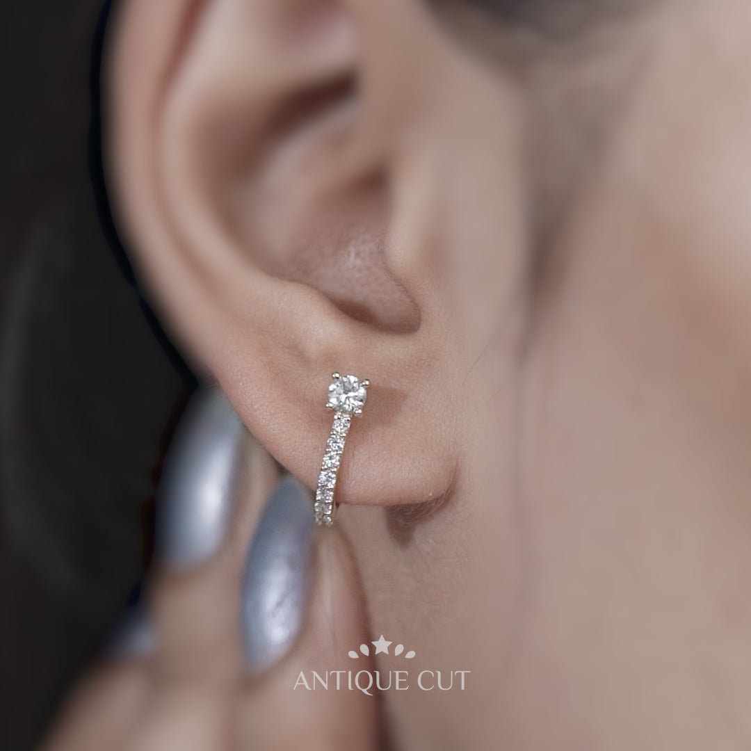 Small round diamond hoop earrings