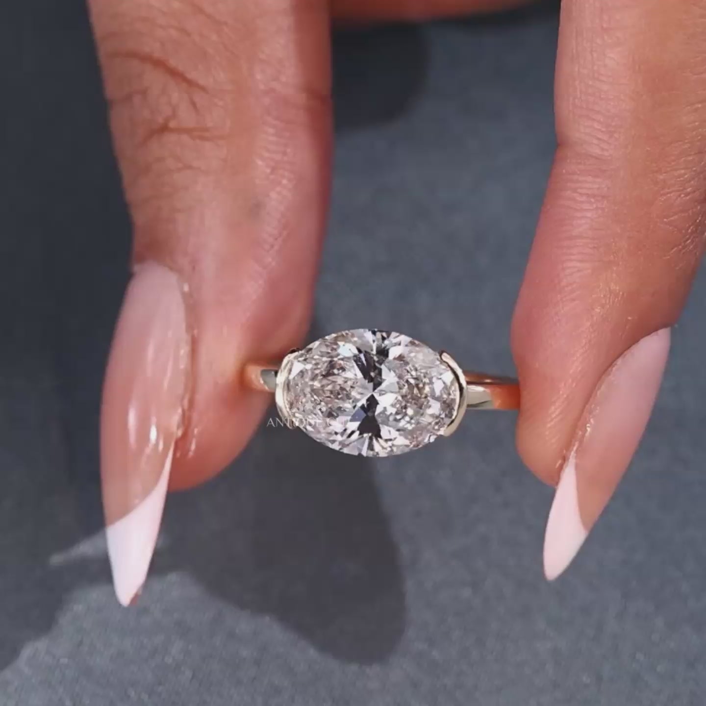Lab grown diamond solitaire ring horizontal oval