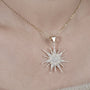Yellow gold round diamond pendant with sunburst design