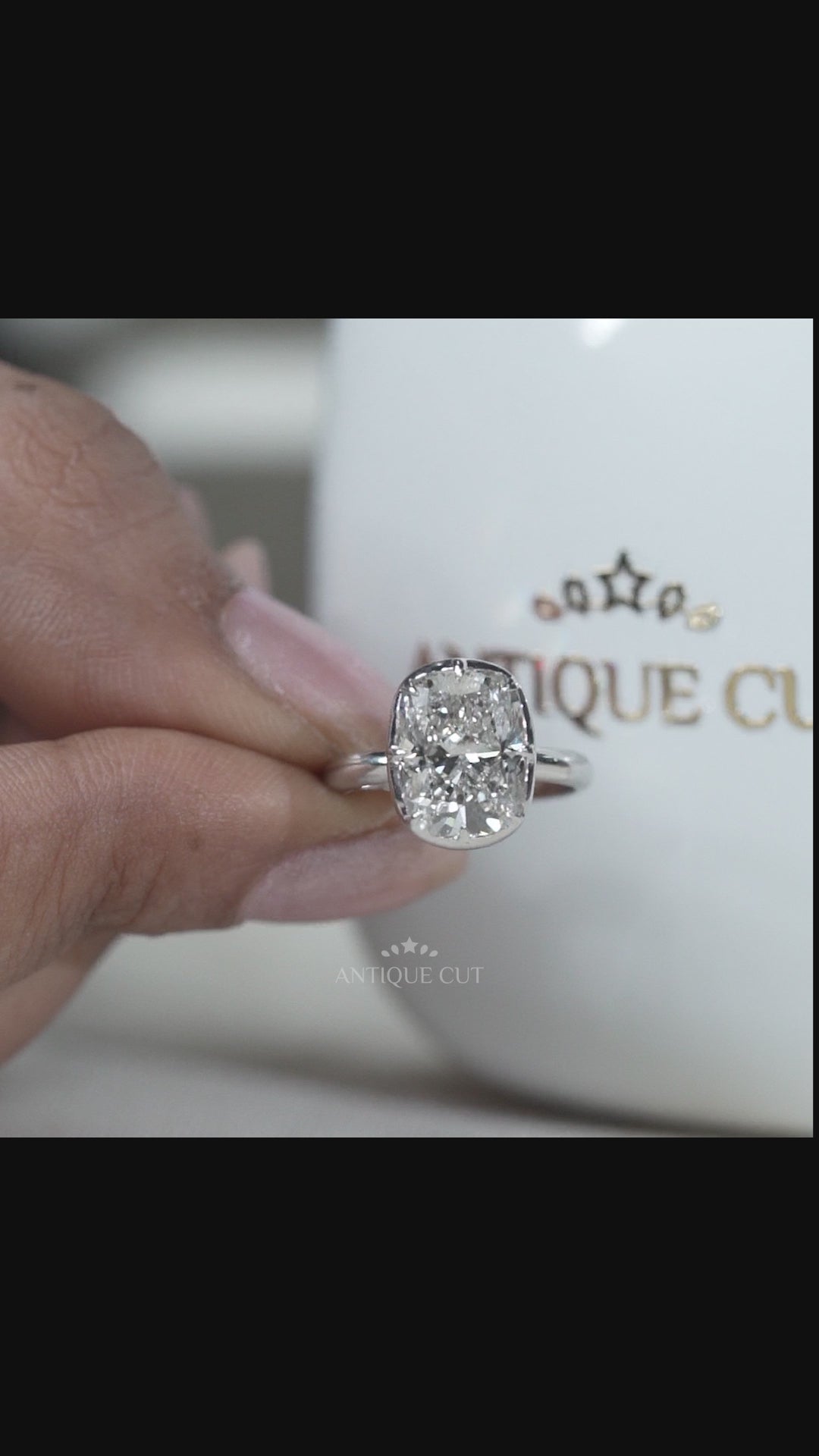 Lab Grown Solitaire Elongated Cushion Cut Engagement Ring