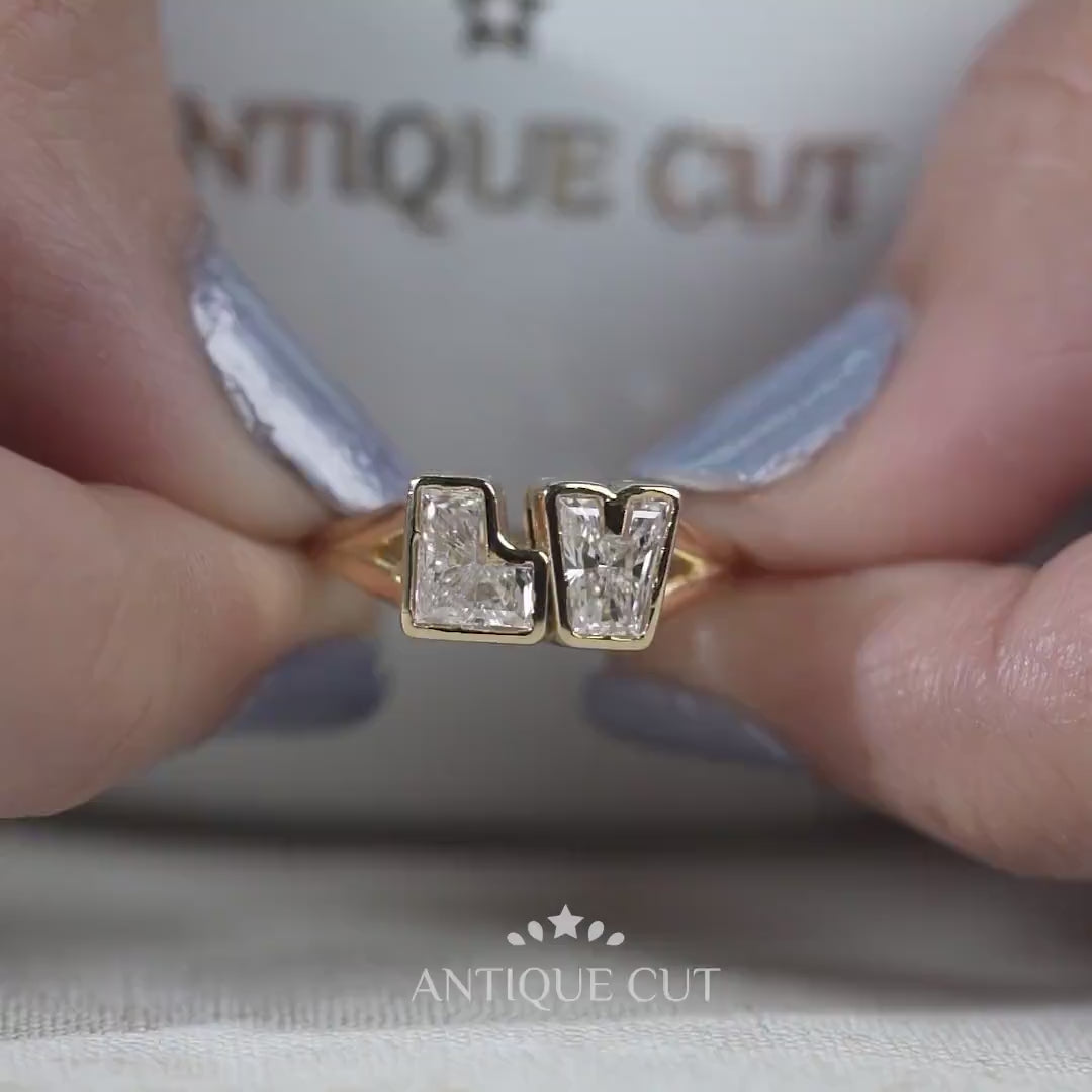 Unique LV initial gold ring
