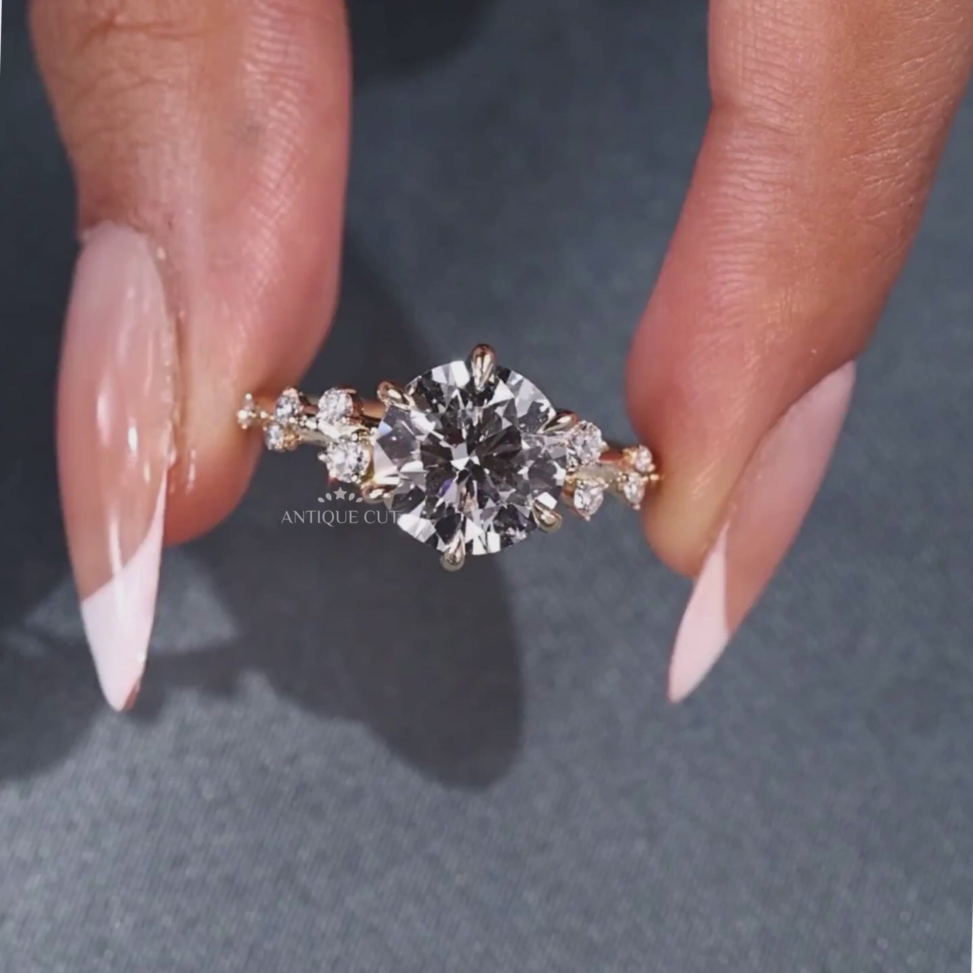 Yellow gold round cut diamond ring with 6 prong setting design
