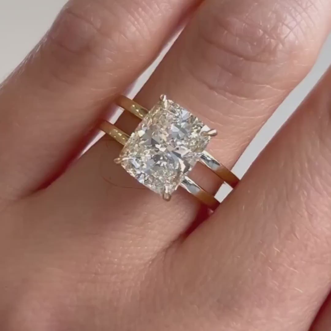 Cushion cut lab grown diamond ring with 4 prong setting