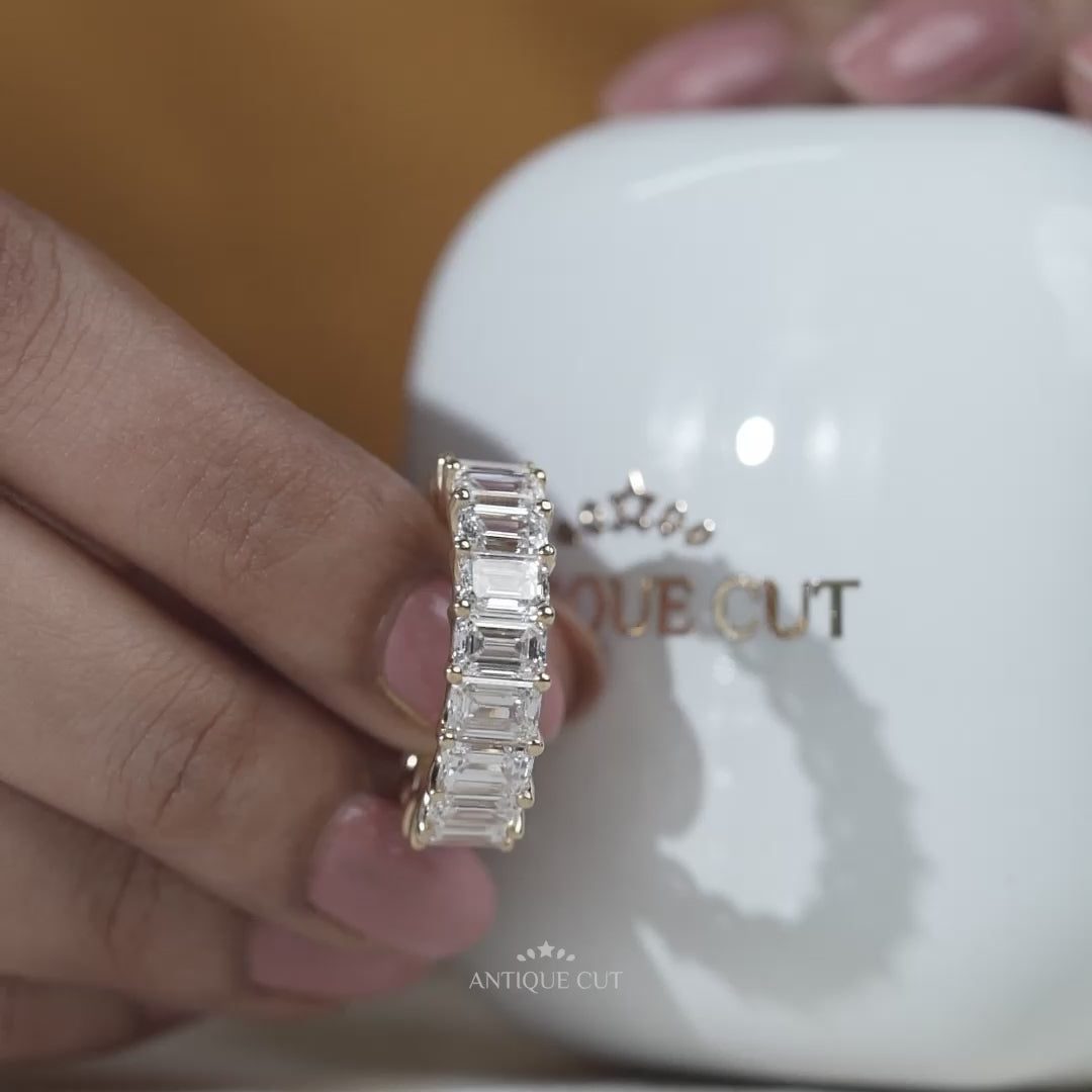 Emerald Cut Diamond Eternity Band | Full Eternity Ring Diamond With Yellow Gold And White Gold