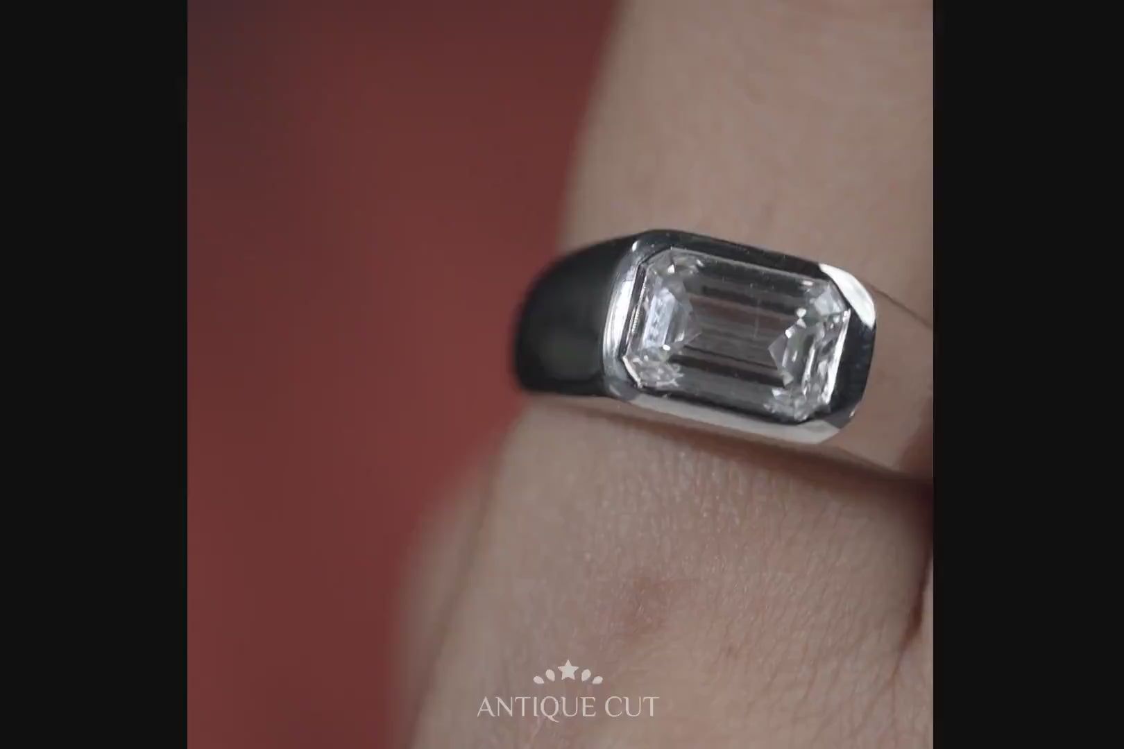 bezel set diamond ring with lab emerald