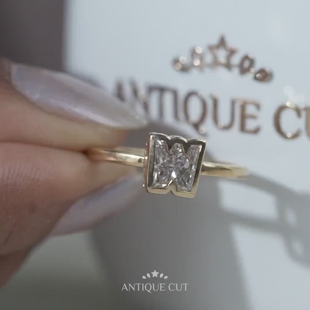 Letter W ring with solitaire lab grown diamond