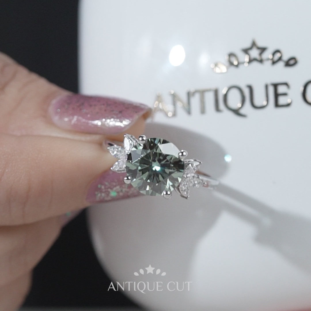 IGI certified round green diamond engagement ring design
