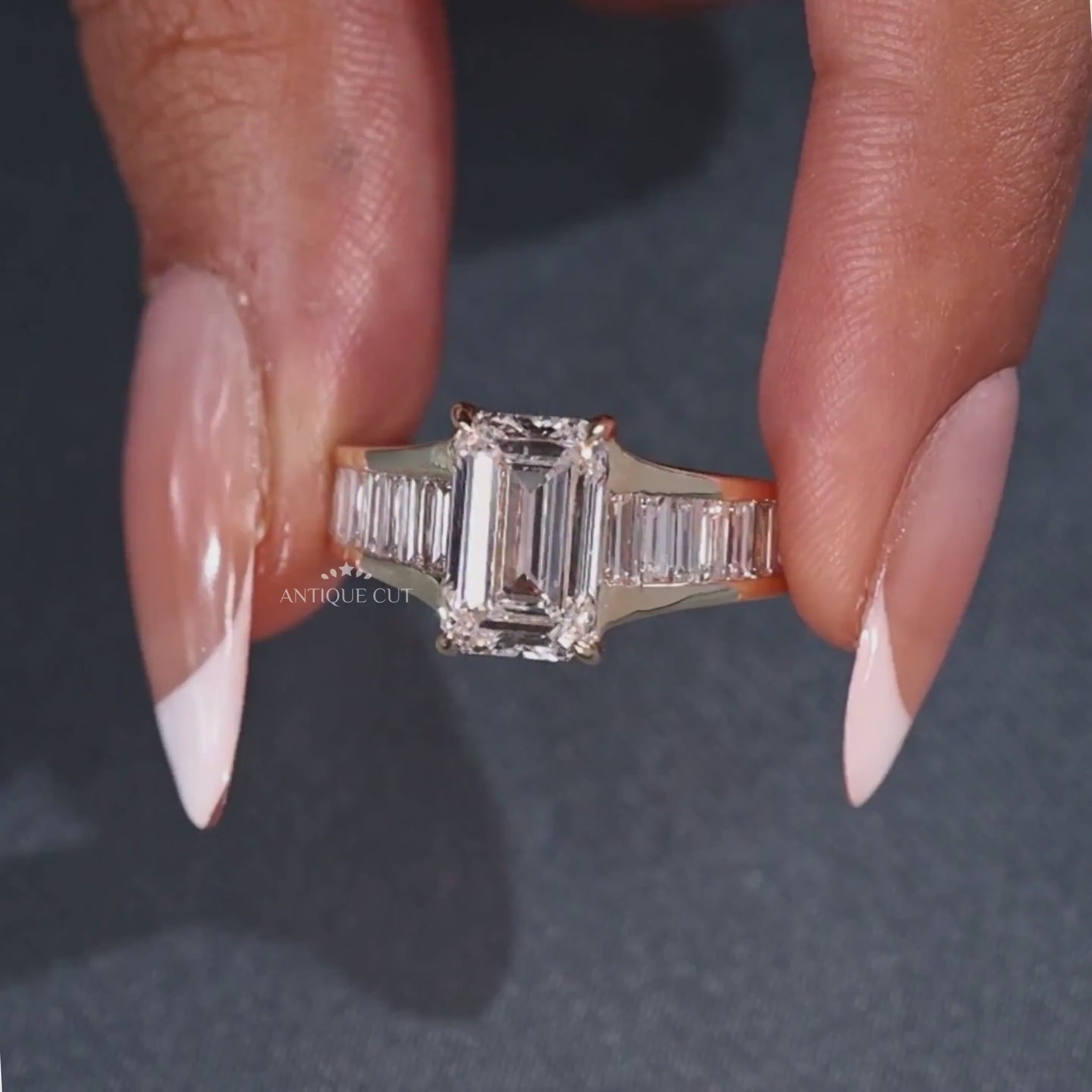 Lab grown emerald cut diamond engagement ring